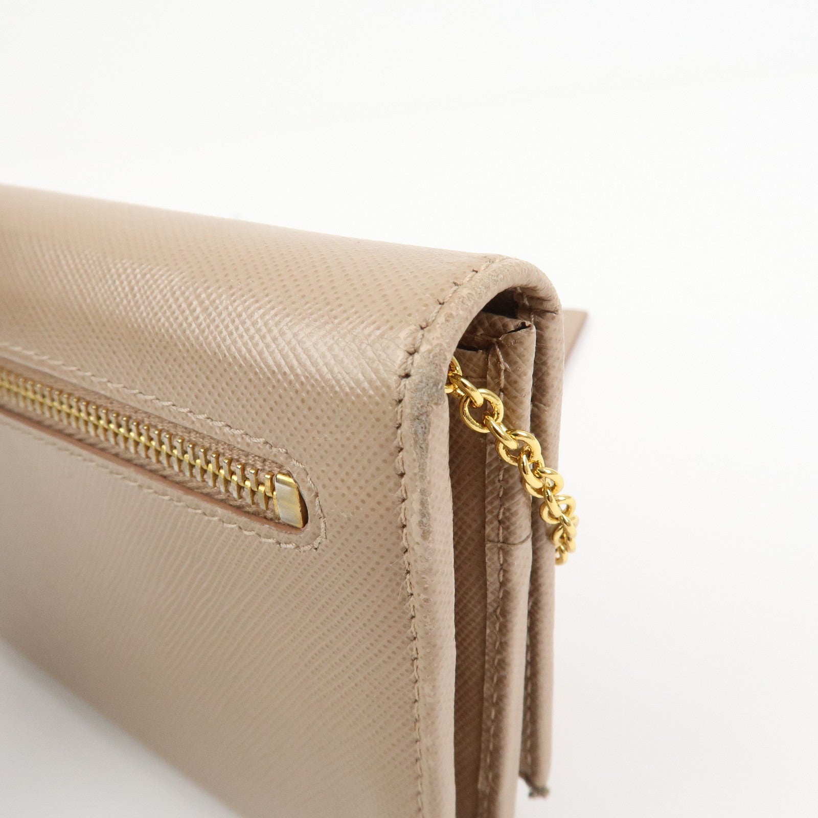 PRADA Triangle Logo Saffiano Leather Long Wallet Pink Beige 1MH132