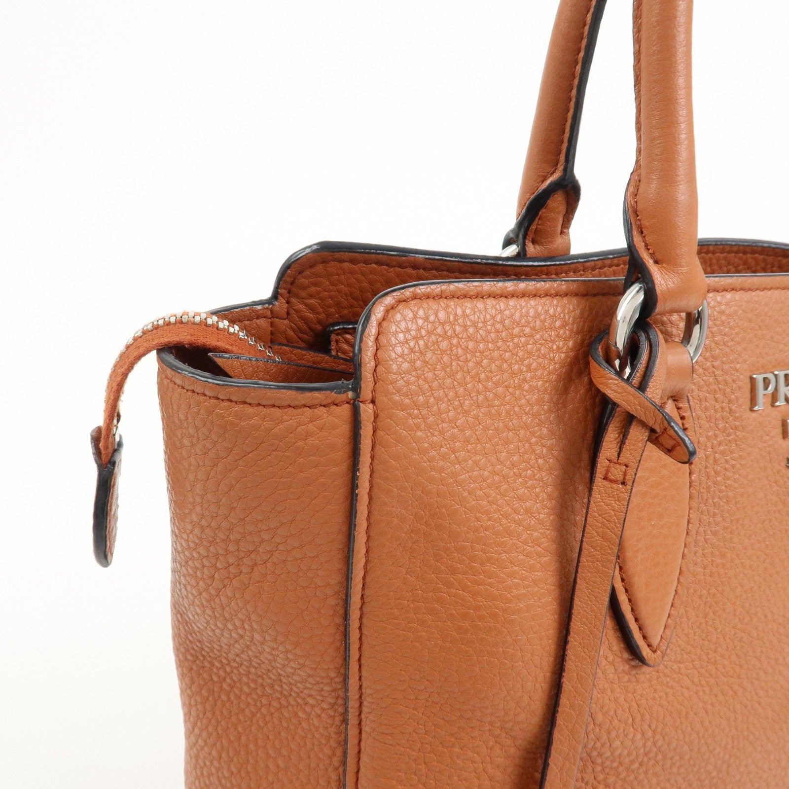 PRADA Logo Leather 2Way Bag Hand Bag Shoulder Bag Brown 1BA205