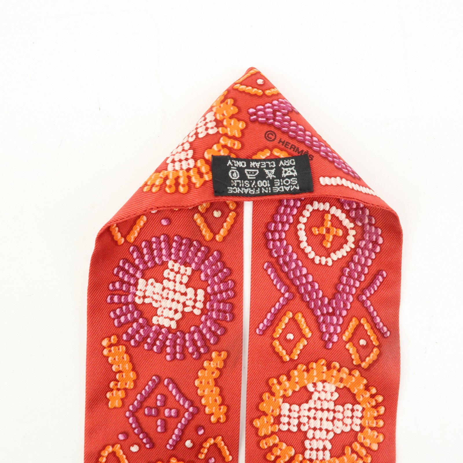 HERMES Twilly Silk 100% Scarf KELLY EN PERLES Red