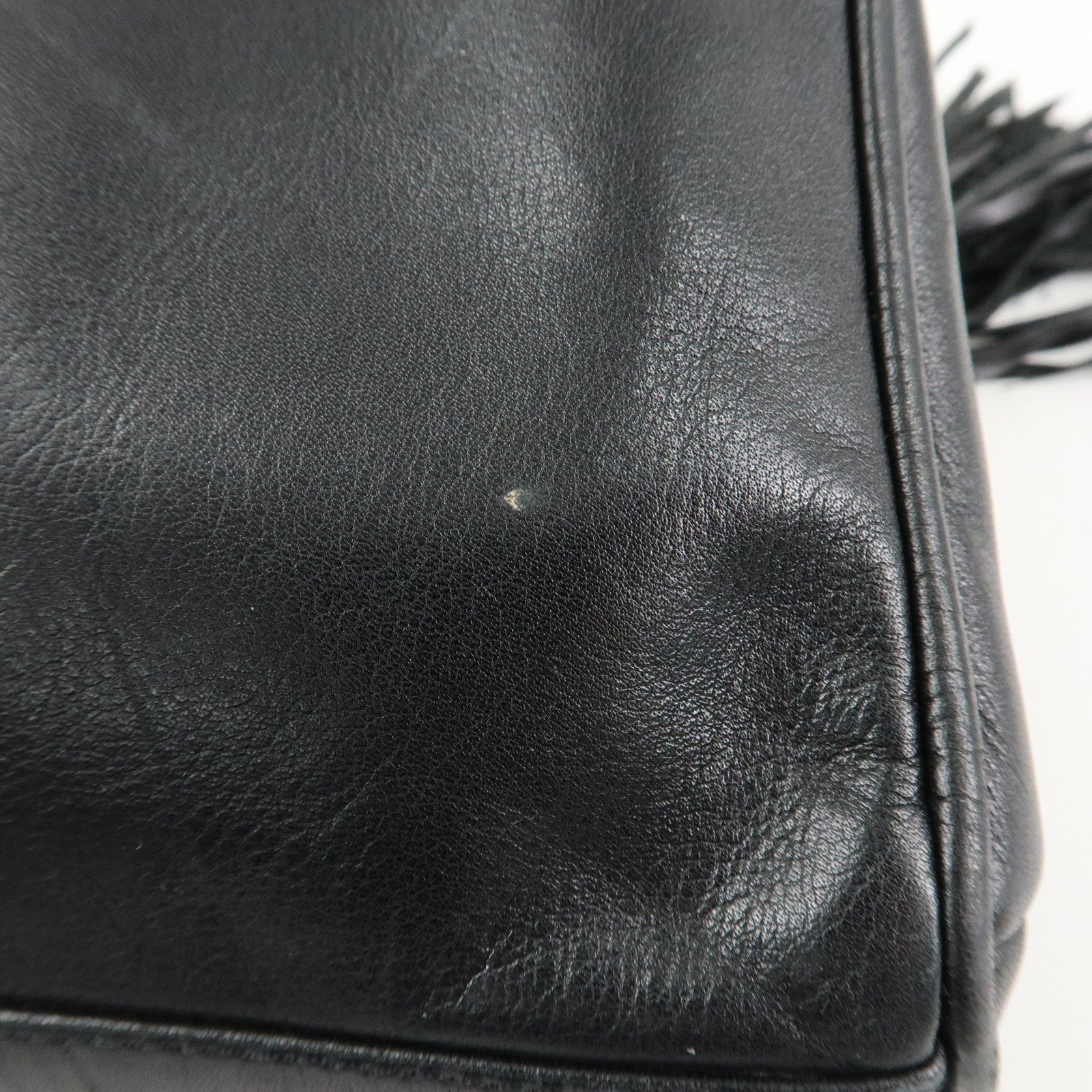 FENDI Leather Hand Bag Tassel Charm Gold Hardware Black Used