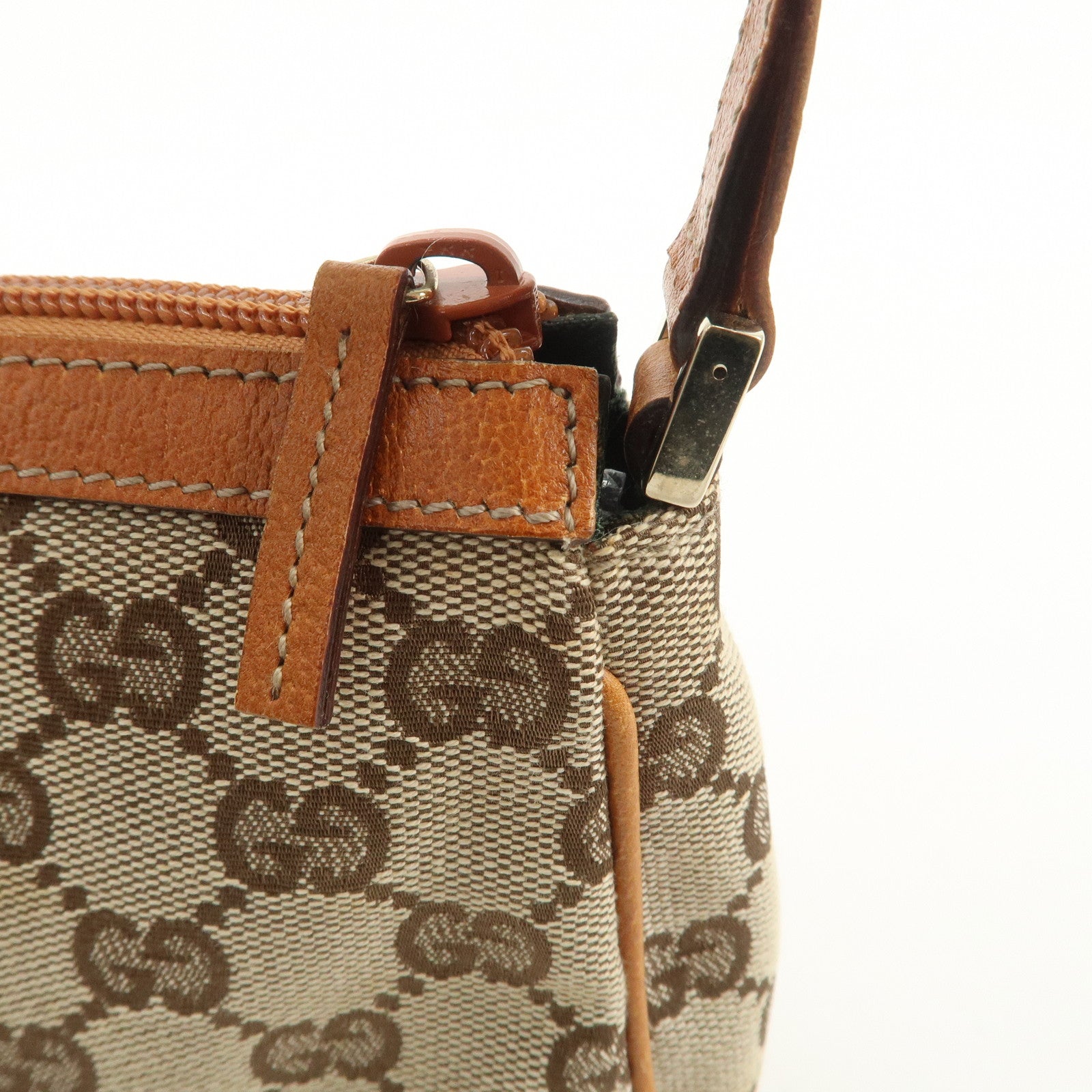 GUCCI Abbey GG Canvas Leather Hand Bag Pouch Beige Brown 145750