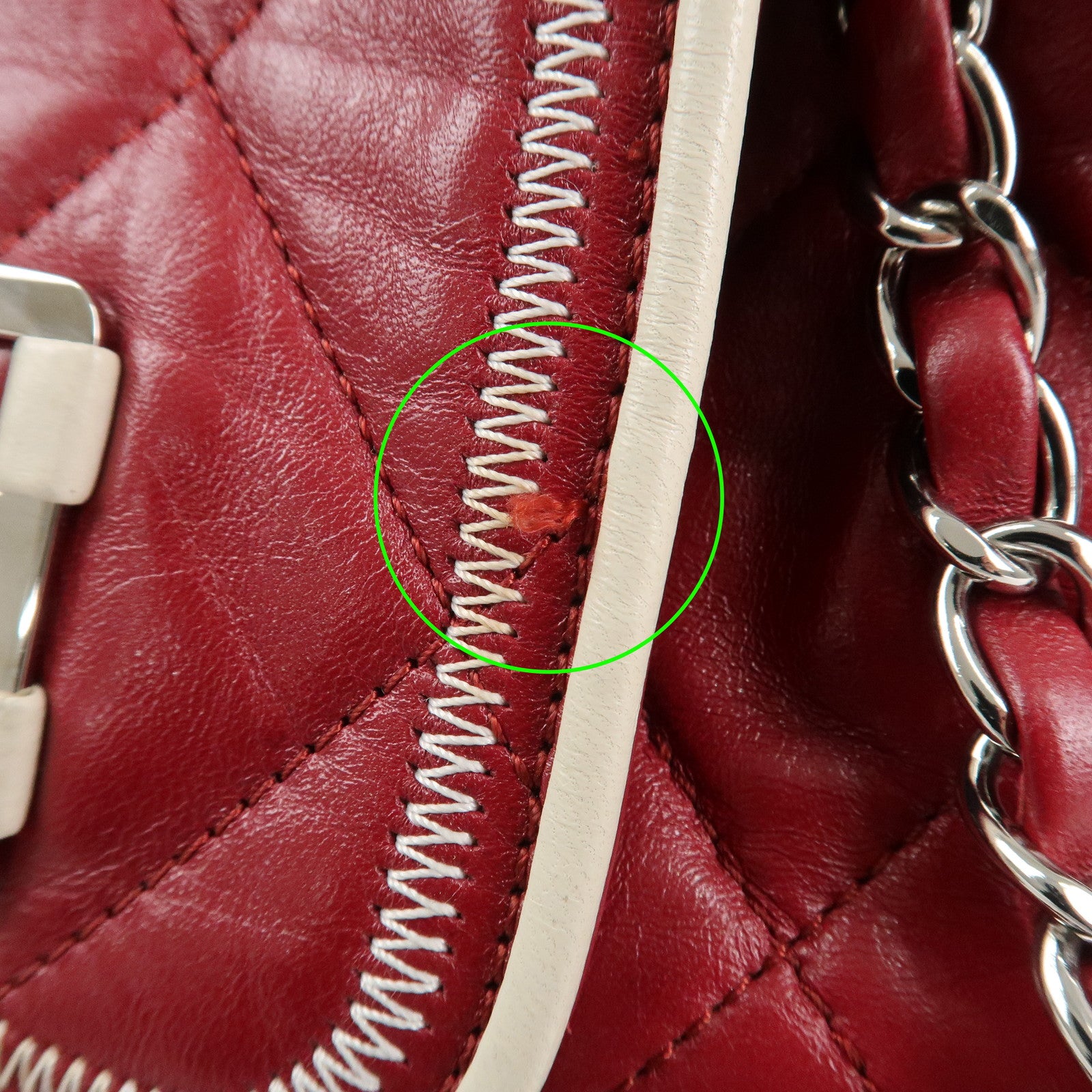 CHANEL 2.55 Lamb Skin Leather Chain Shoulder Bag Red Used