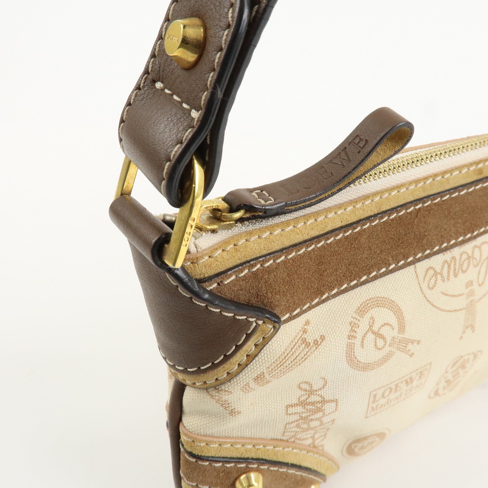 LOEWE Anagram Canvas Suede Leather Shoulder Bag 160th Anniverssary Used