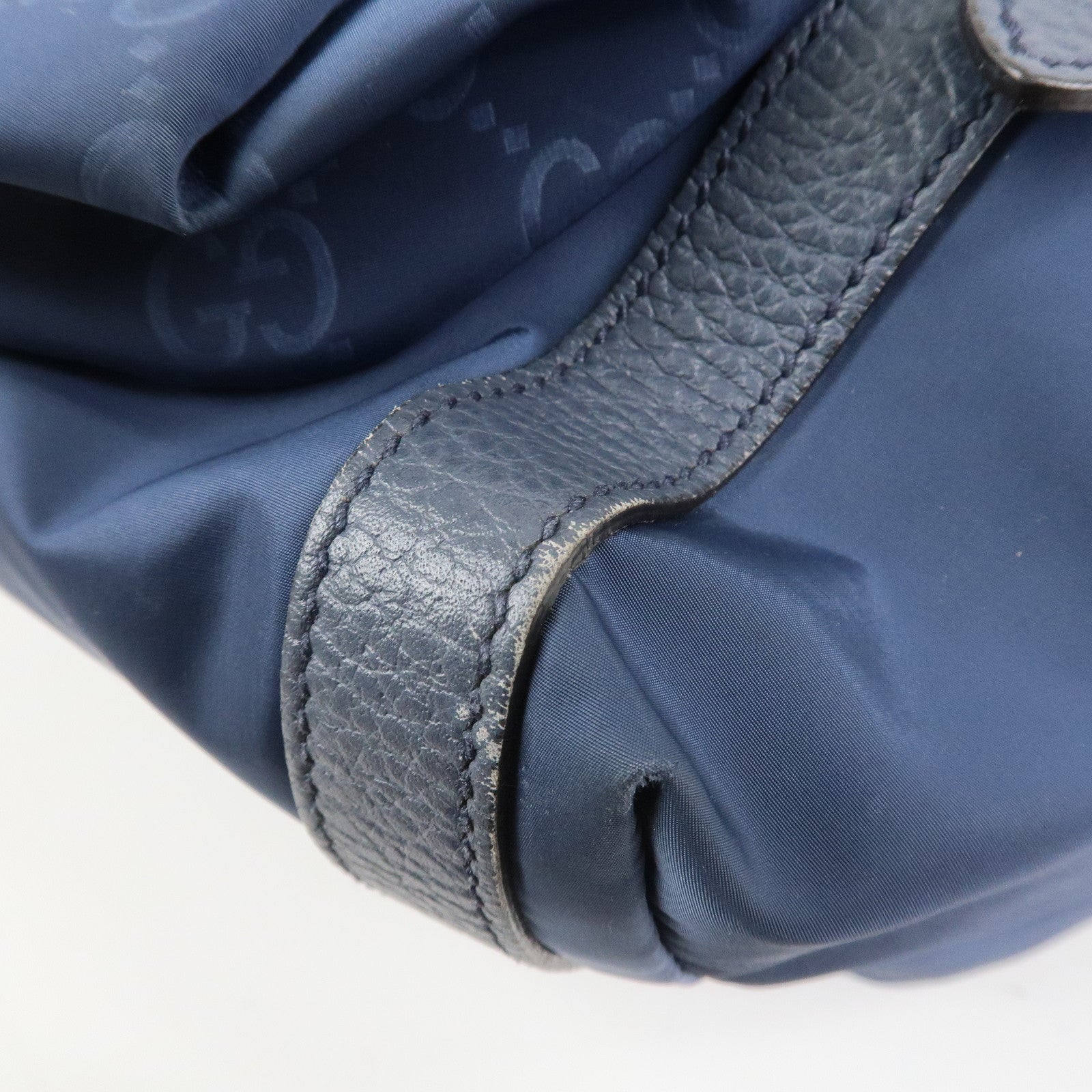 GUCCI GG Nylon Leather Backpack Rucksack Navy 387071