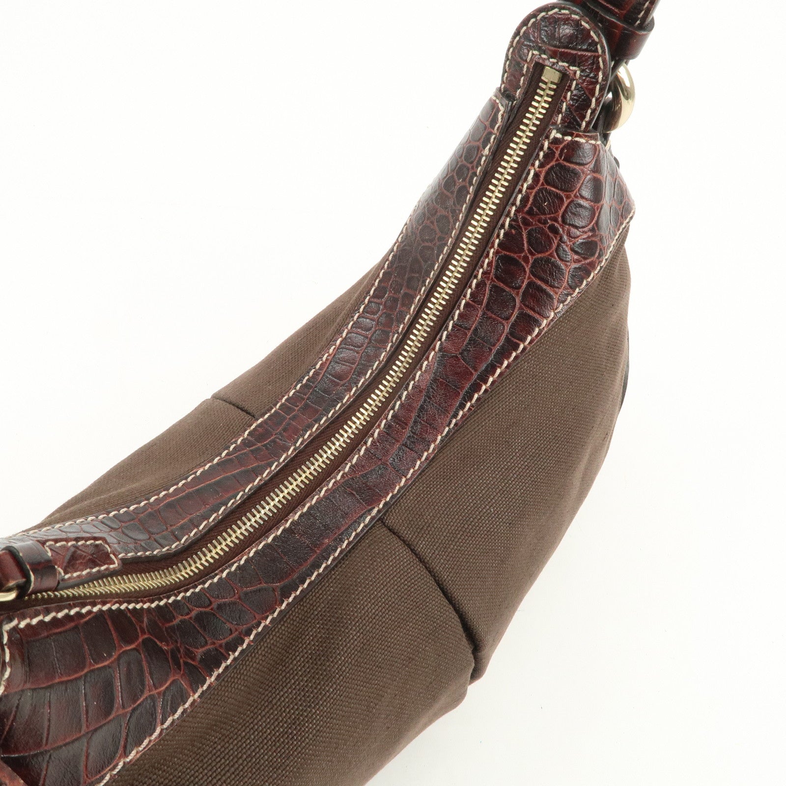 CELINE Canvas Leather Shoulder Bag Hand Bag Brown