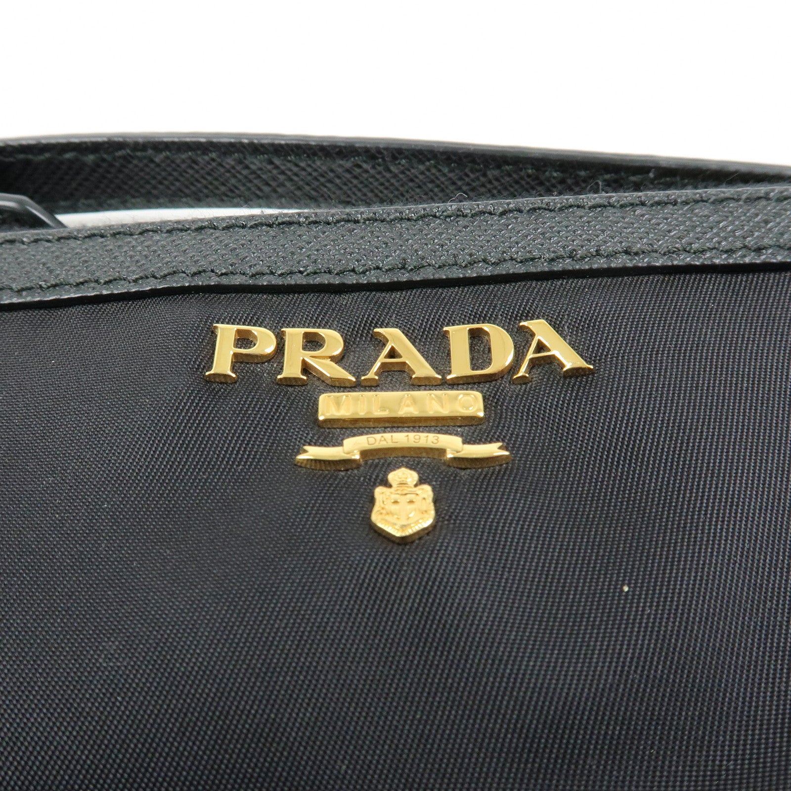 PRADA Logo Nylon Saffiano Leather Hand Bag Shoulder Bag Black