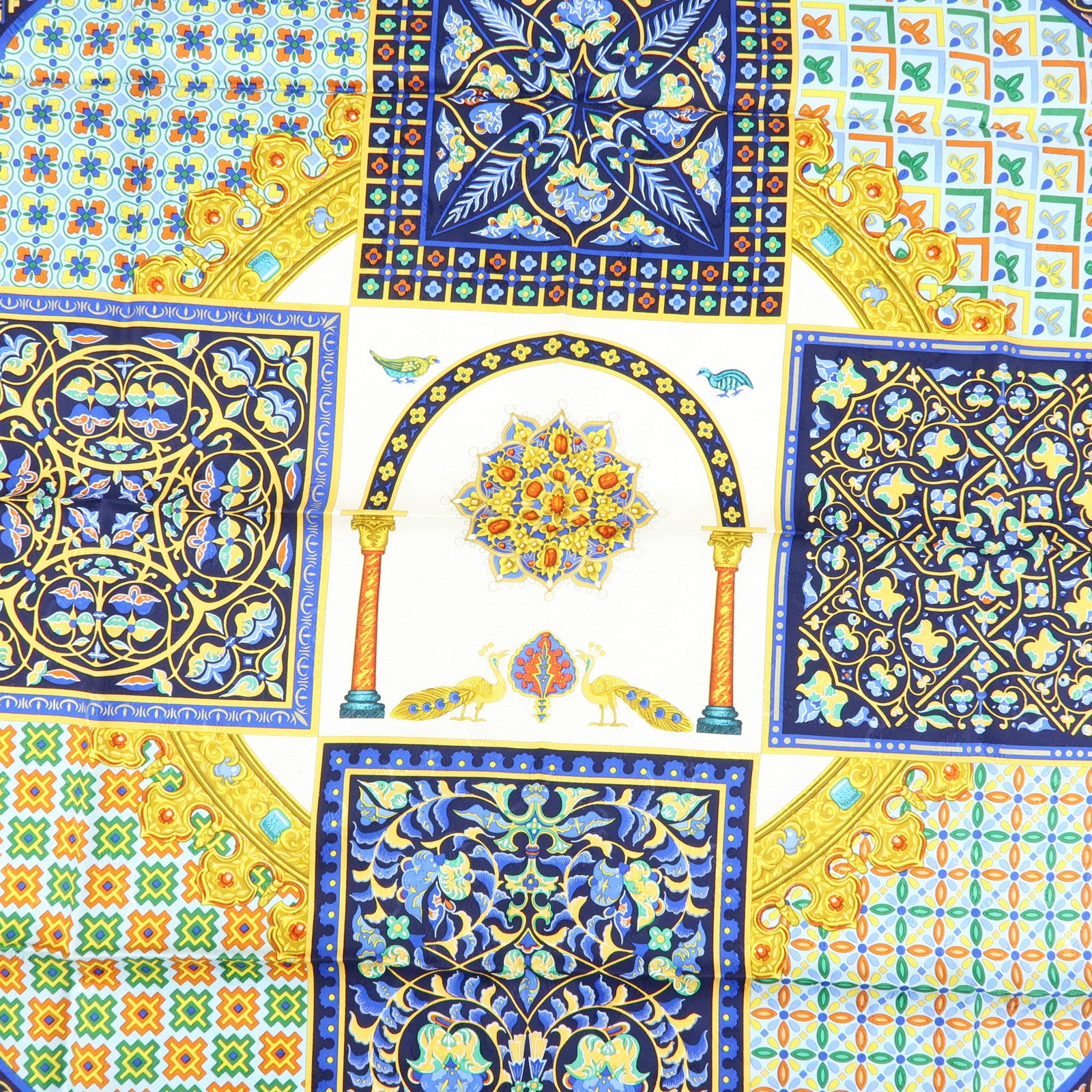 HERMES Carre 90 Silk 100% Scarf CIELS BYZANTINS Blue White