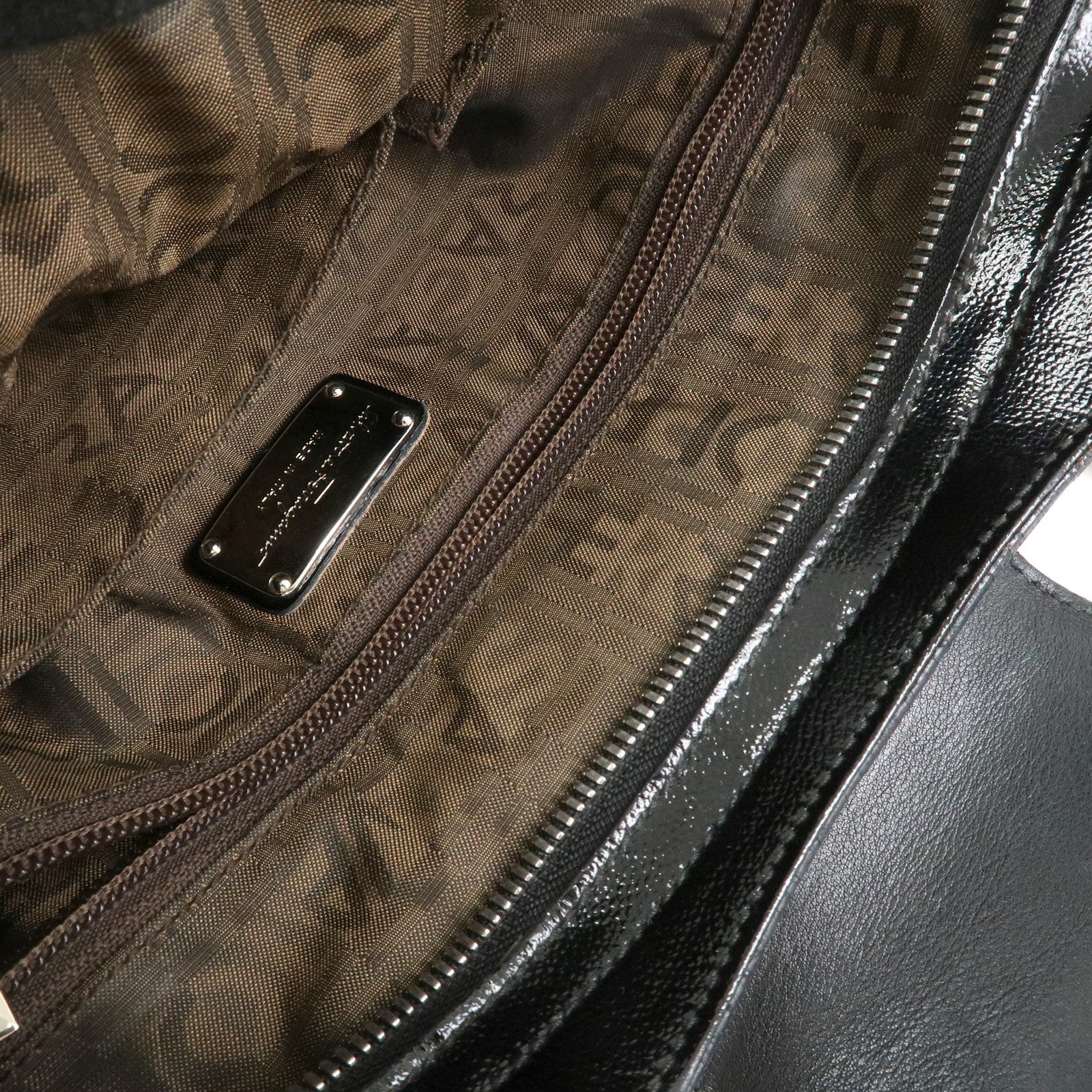 Ferragamo Gancini Patent Leather Hand Bag Shoulder Bag Black