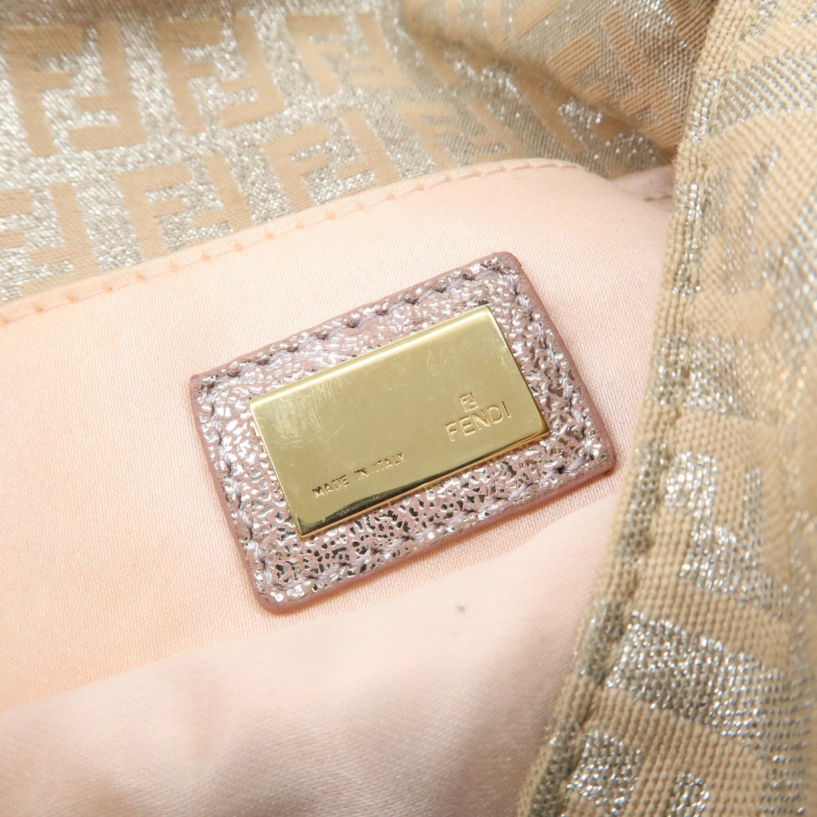 FENDI Mini Mamma Baguette Zucchino Canvas Leather Shoulder Bag 8BR180 Used