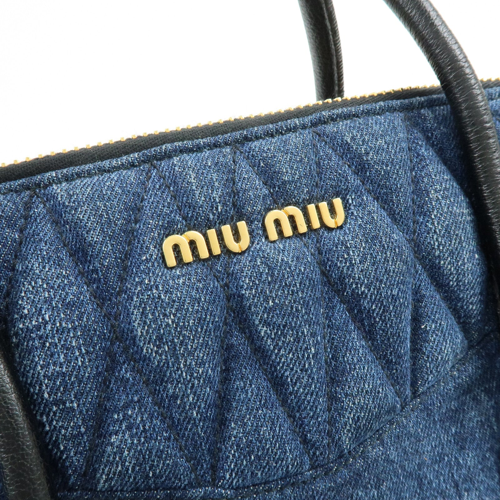 MIU MIU Biker Denim Leather 2Way Bag Hand Bag Shoulder Bag RN1031