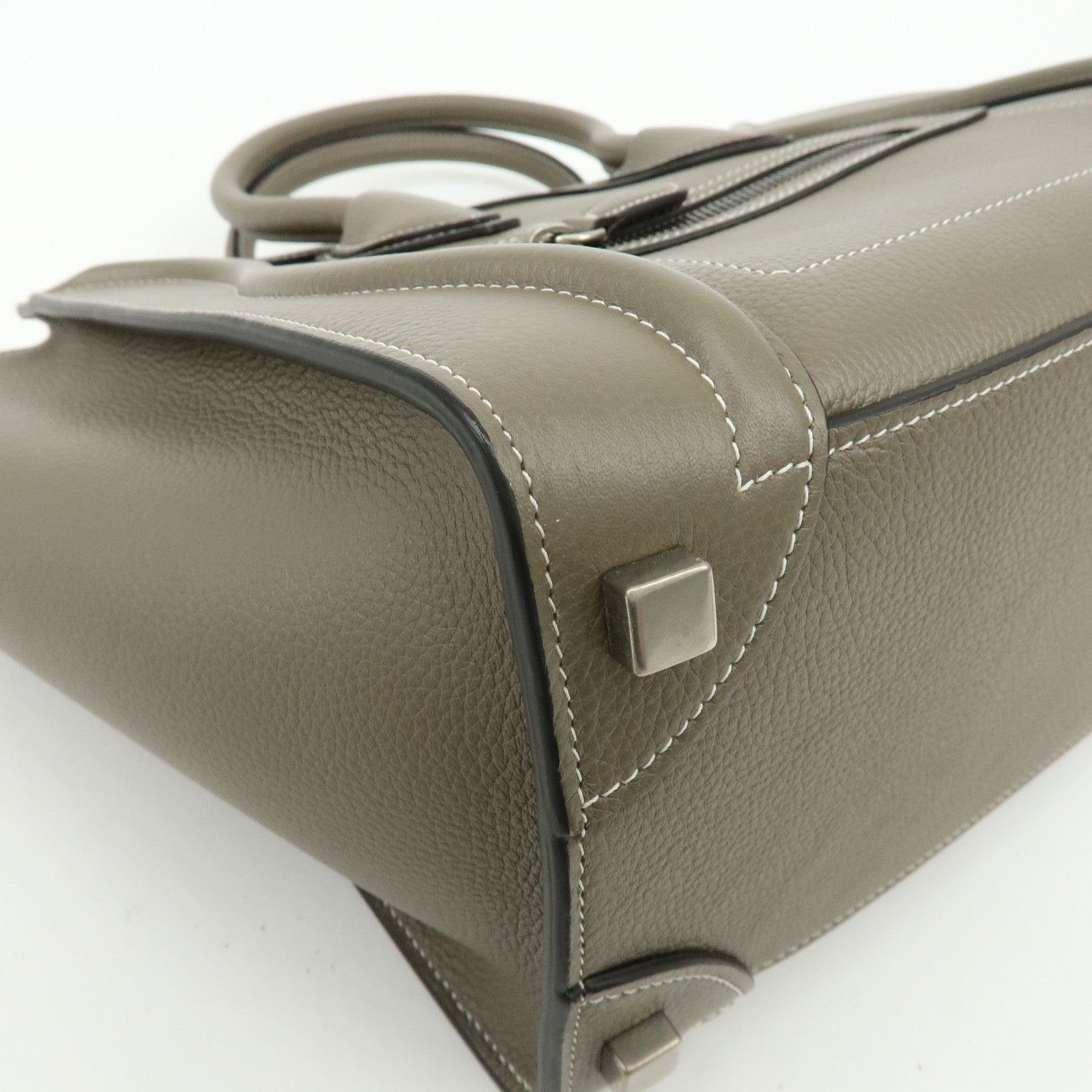 CELINE Luggage Micro Shopper Leather Hand Bag Tote Bag Gray