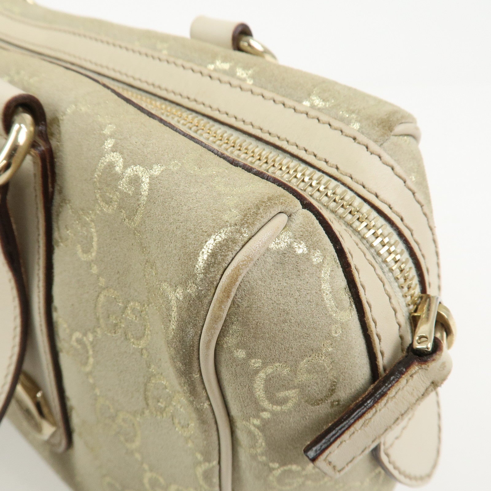 GUCCI GG Monogram Suede Leather Mini Boston Bag Shoulder Bag 152457