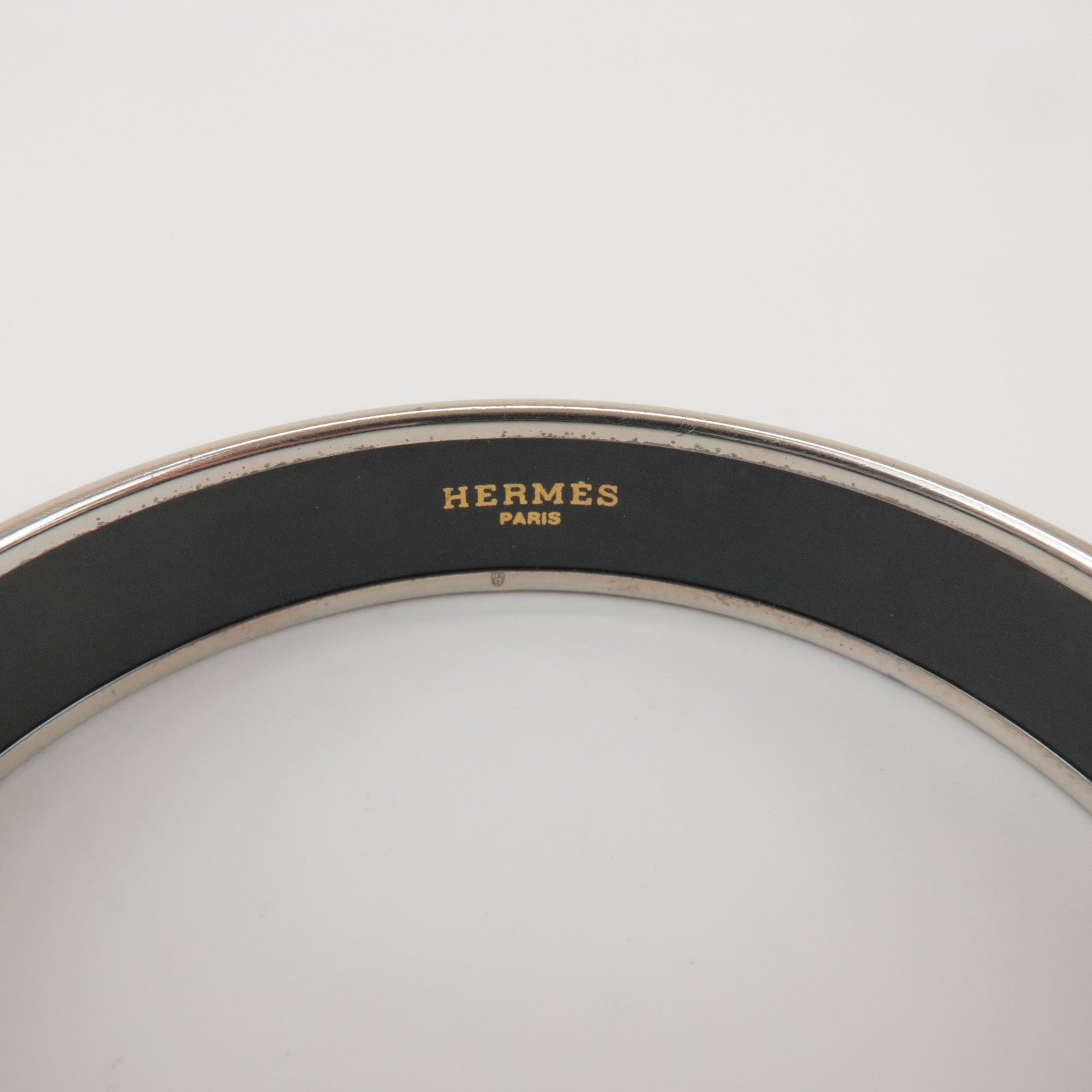 HERMES Email MM Bangle Plated Bracelet Ivory Silver