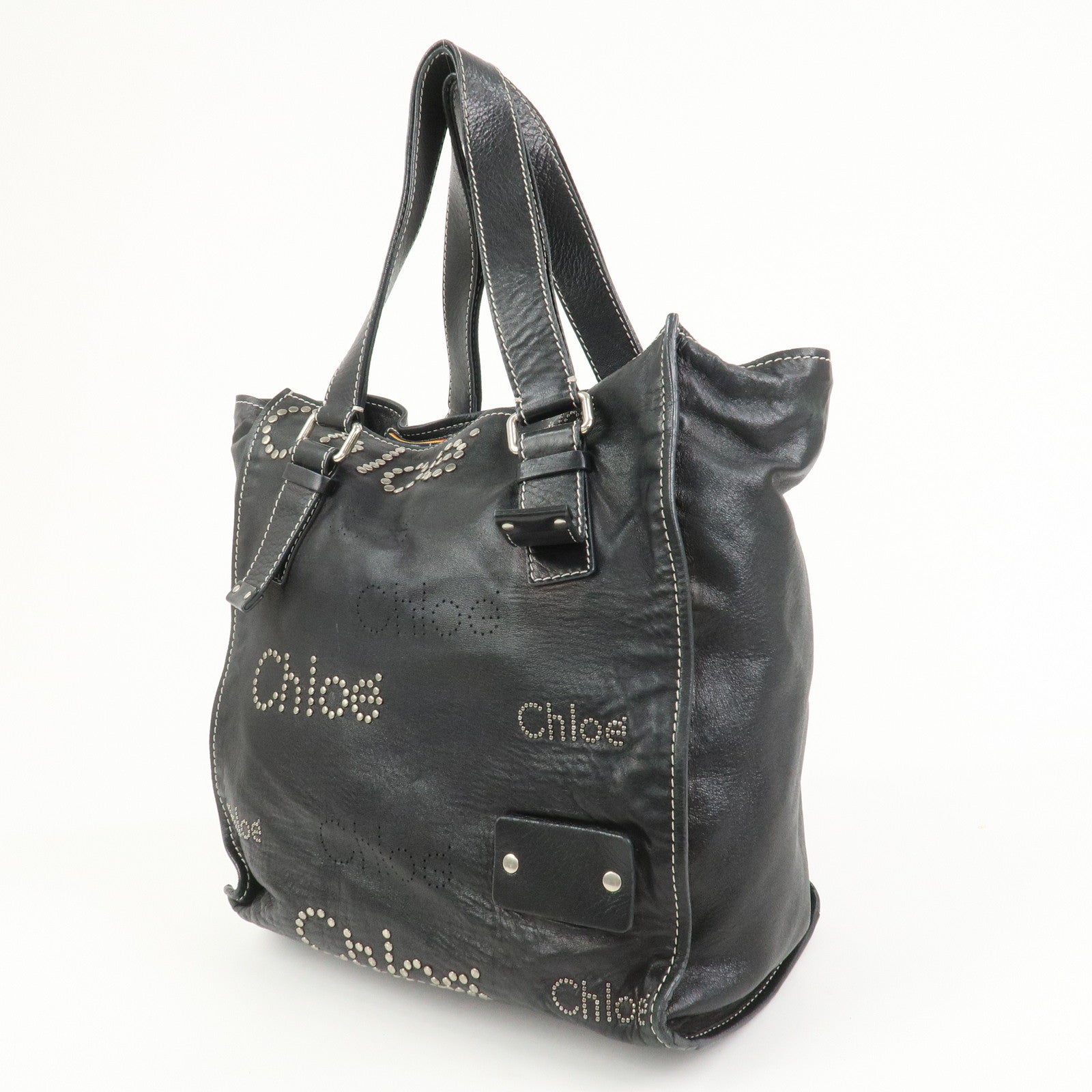 Chloe Patsy Leather Tote Bag Shoulder Bag Studs Black