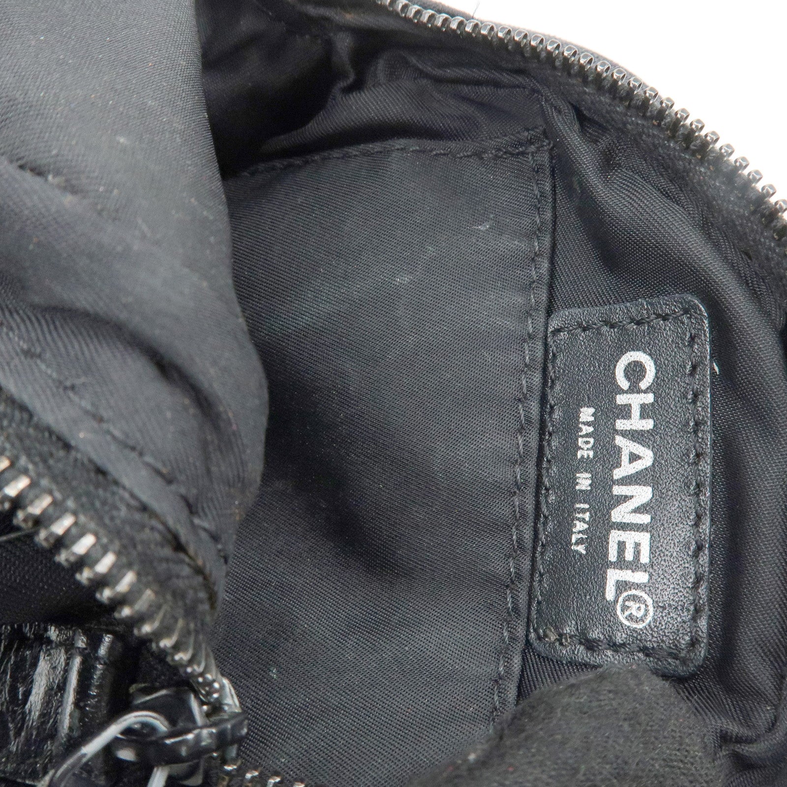 CHANEL New Travel Line Nylon Jacquard Leather Cosmetic Pouch Black