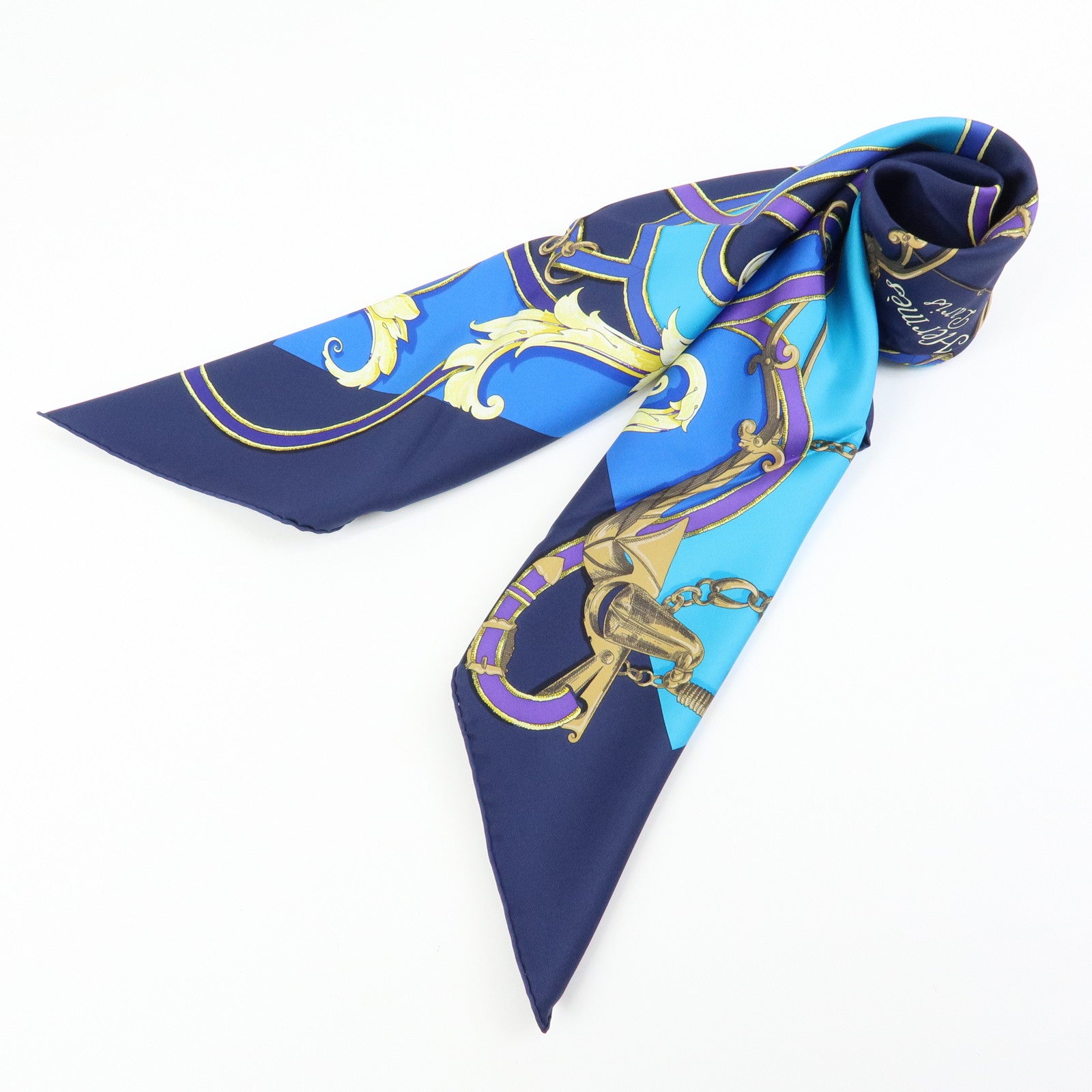 HERMES Carre90 Silk100% L’INSTRVCTION DV ROY Scarf Navy Blue Purple