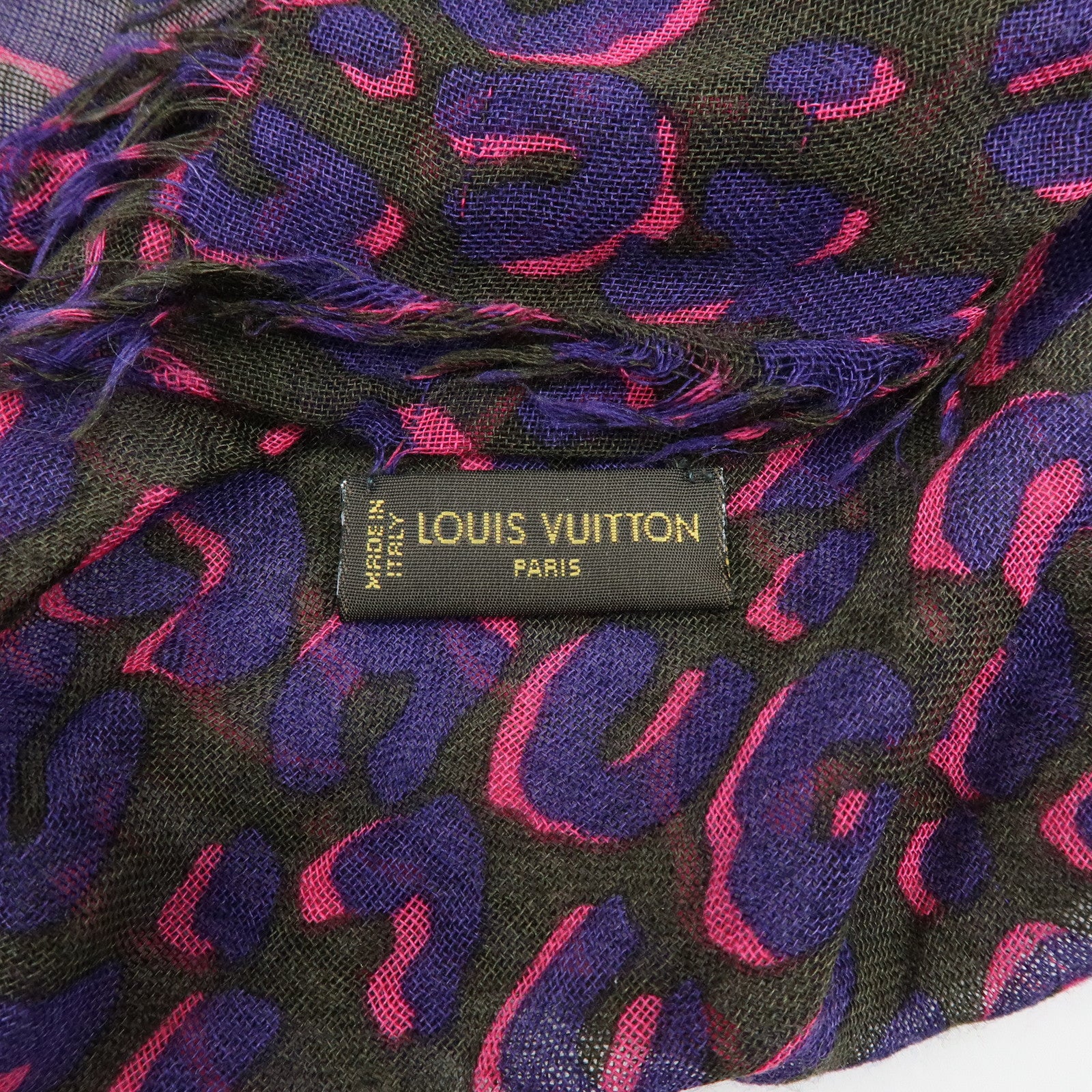Louis Vuitton Cashmere Silk Scarf Leopard Purple Black 413287