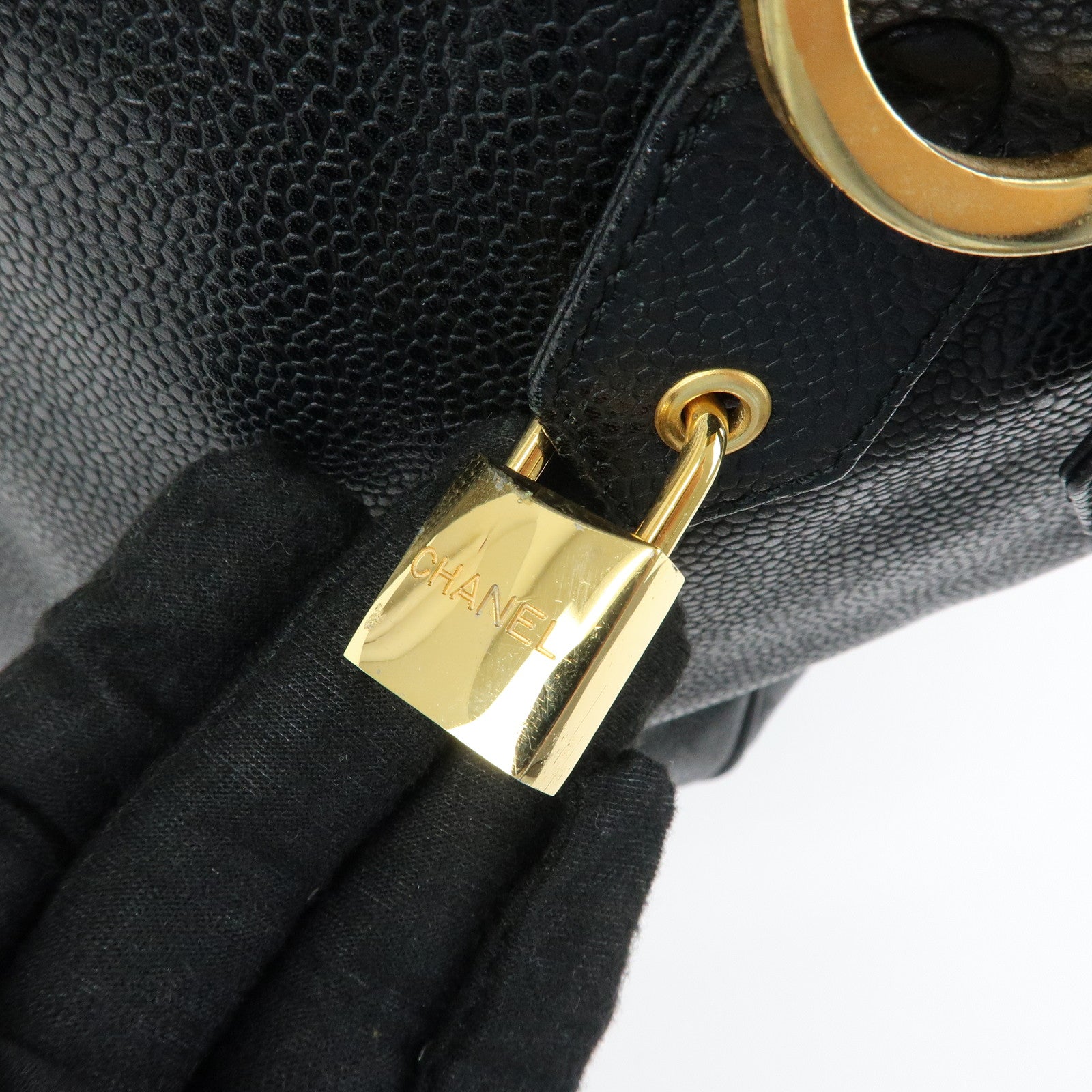 CHANEL COCO Mark Caviarskin Boston Bag Hand Bag Travel Bag Black