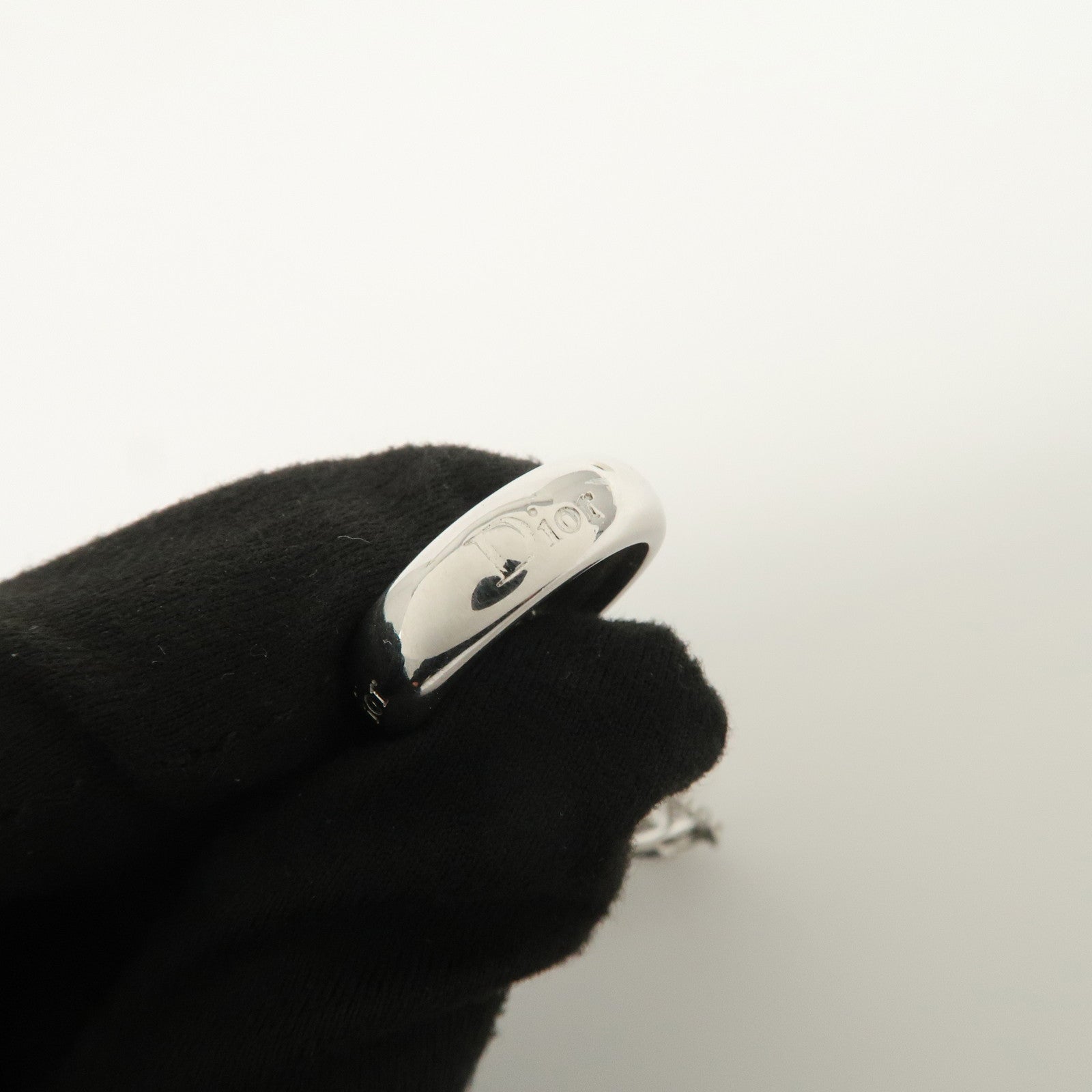 Christian Dior Metal Ring Ribbon Heart Motif Bracelet Silver Pink