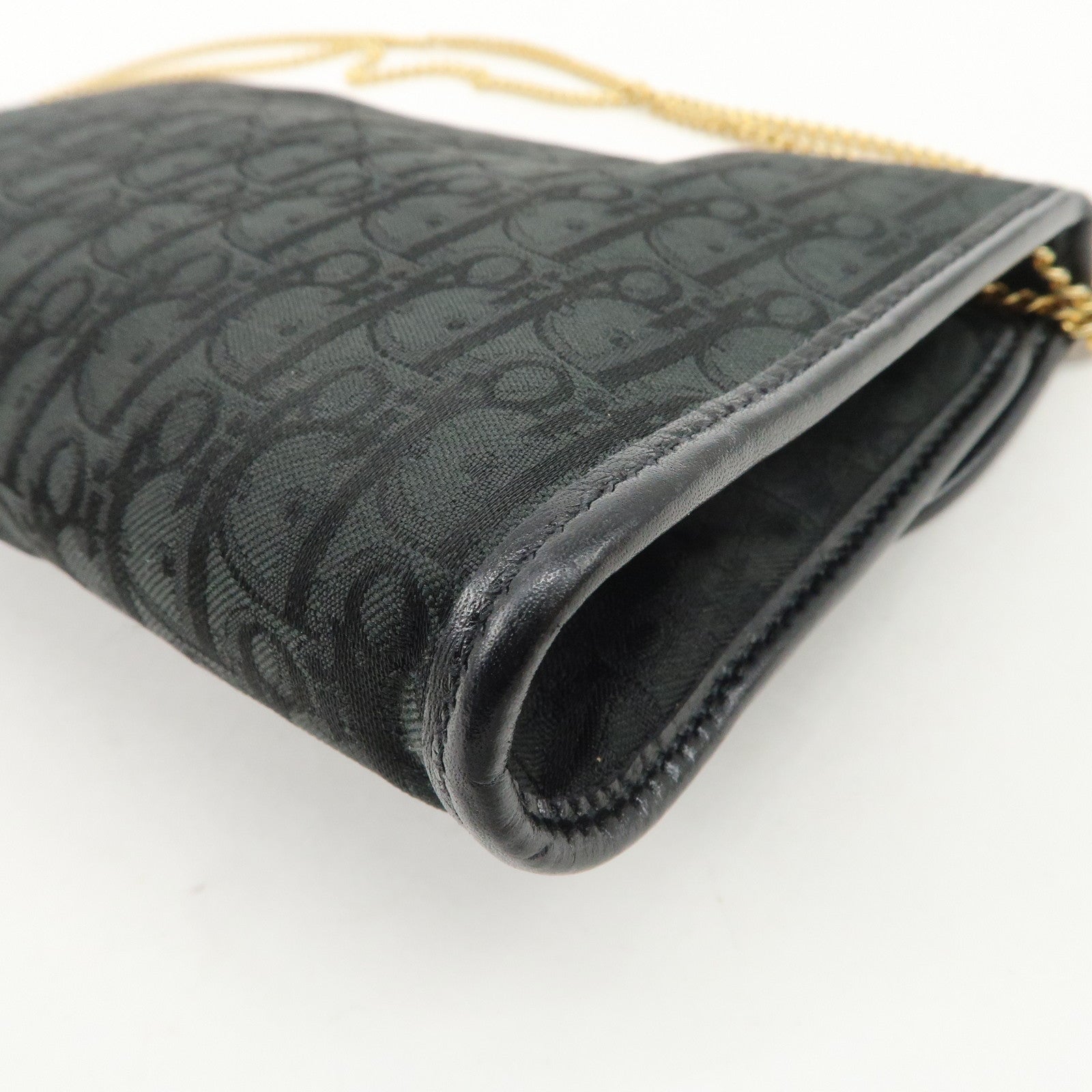 Christian Dior Trotter Leather Canvas Chain Shoulder Bag Black