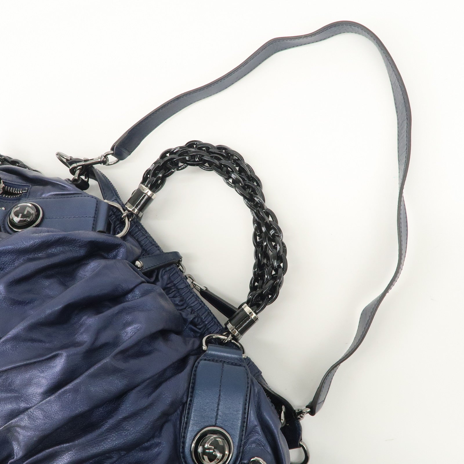 GUCCI Galaxy Leather 2 Way Chain Boston Bag Metallic Blue 228838 Used