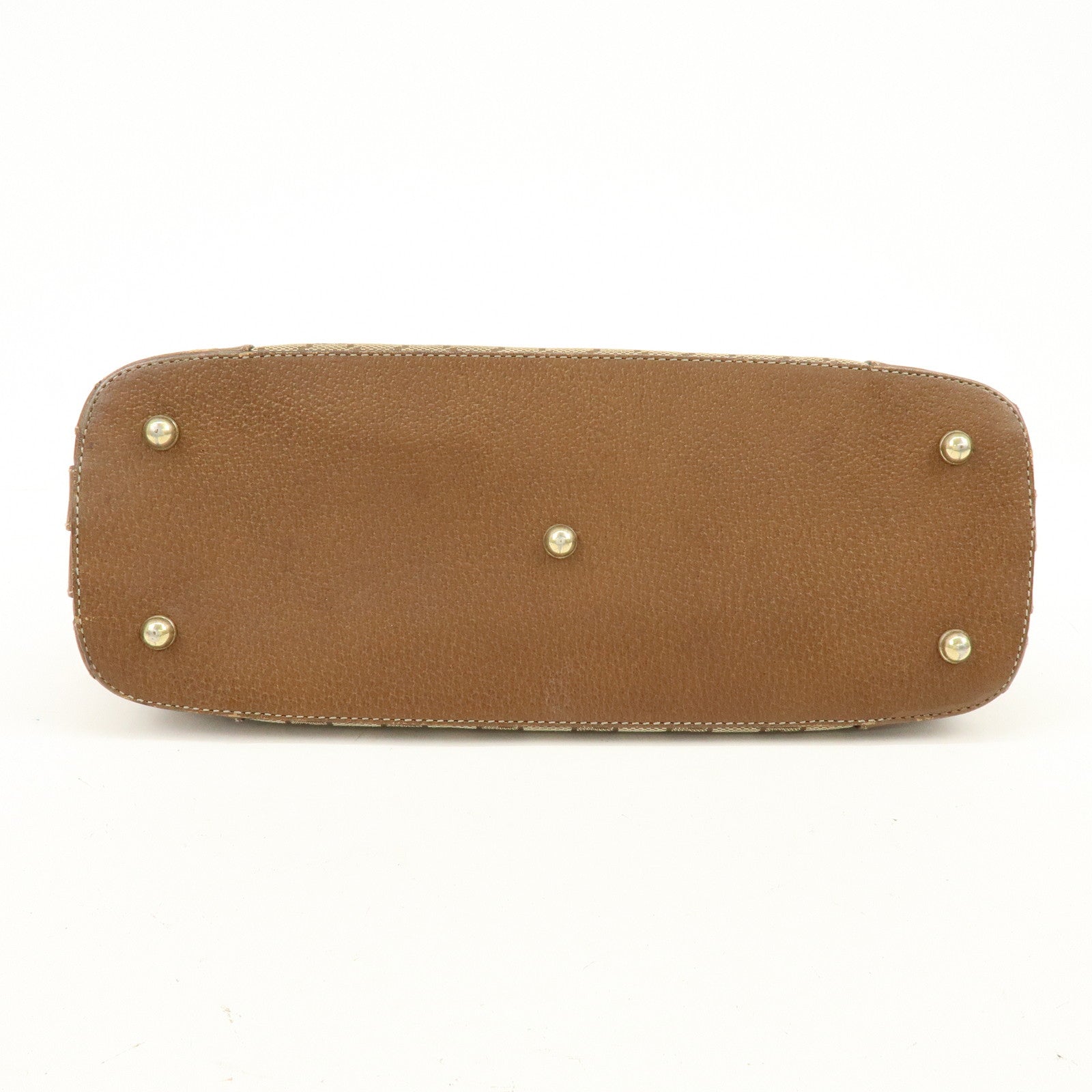 GUCCI GG Canvas Leather Studded Hand Bag Brown 131023