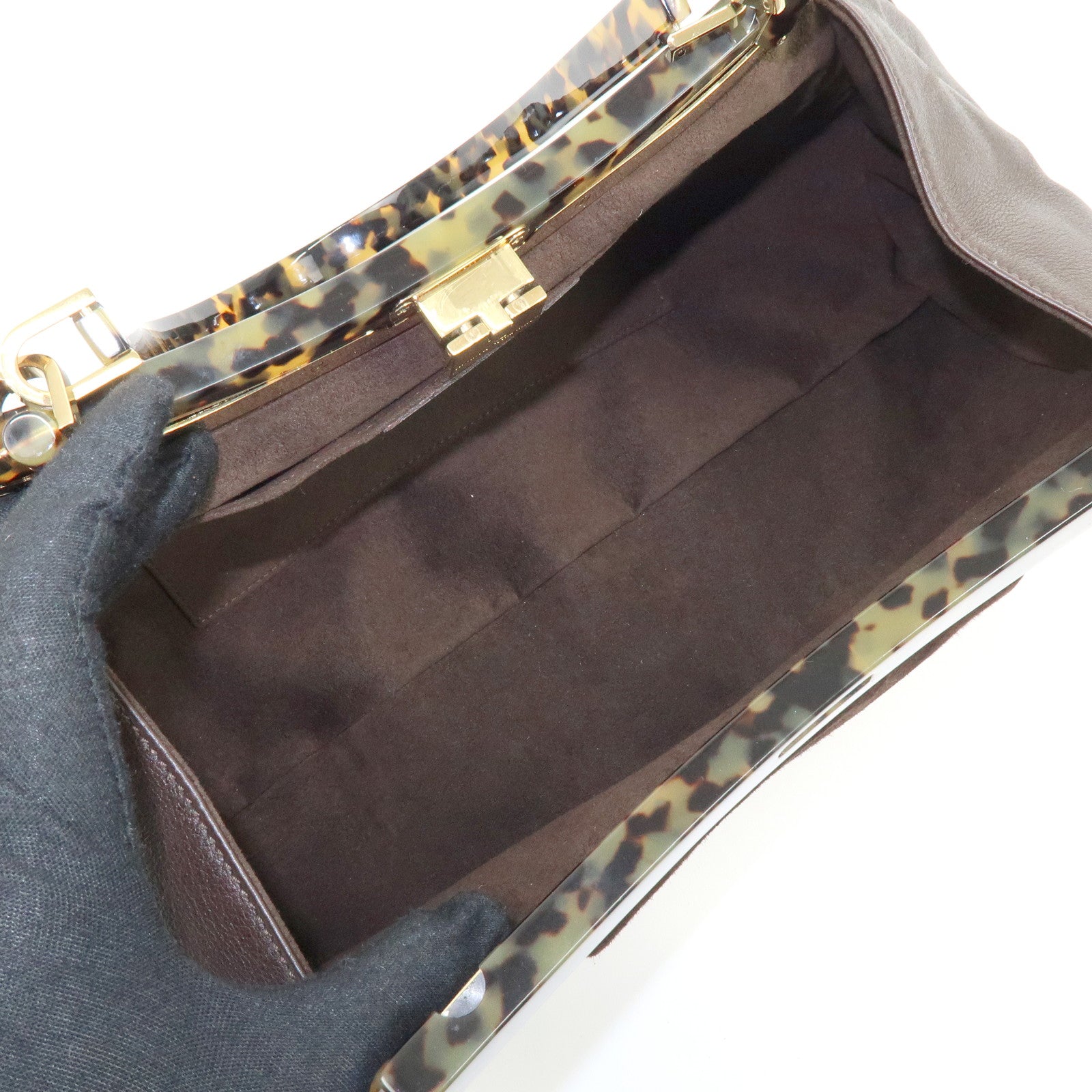 Ferragamo Suede Leather Plastic Shoulder Bag Hand Bag Brown