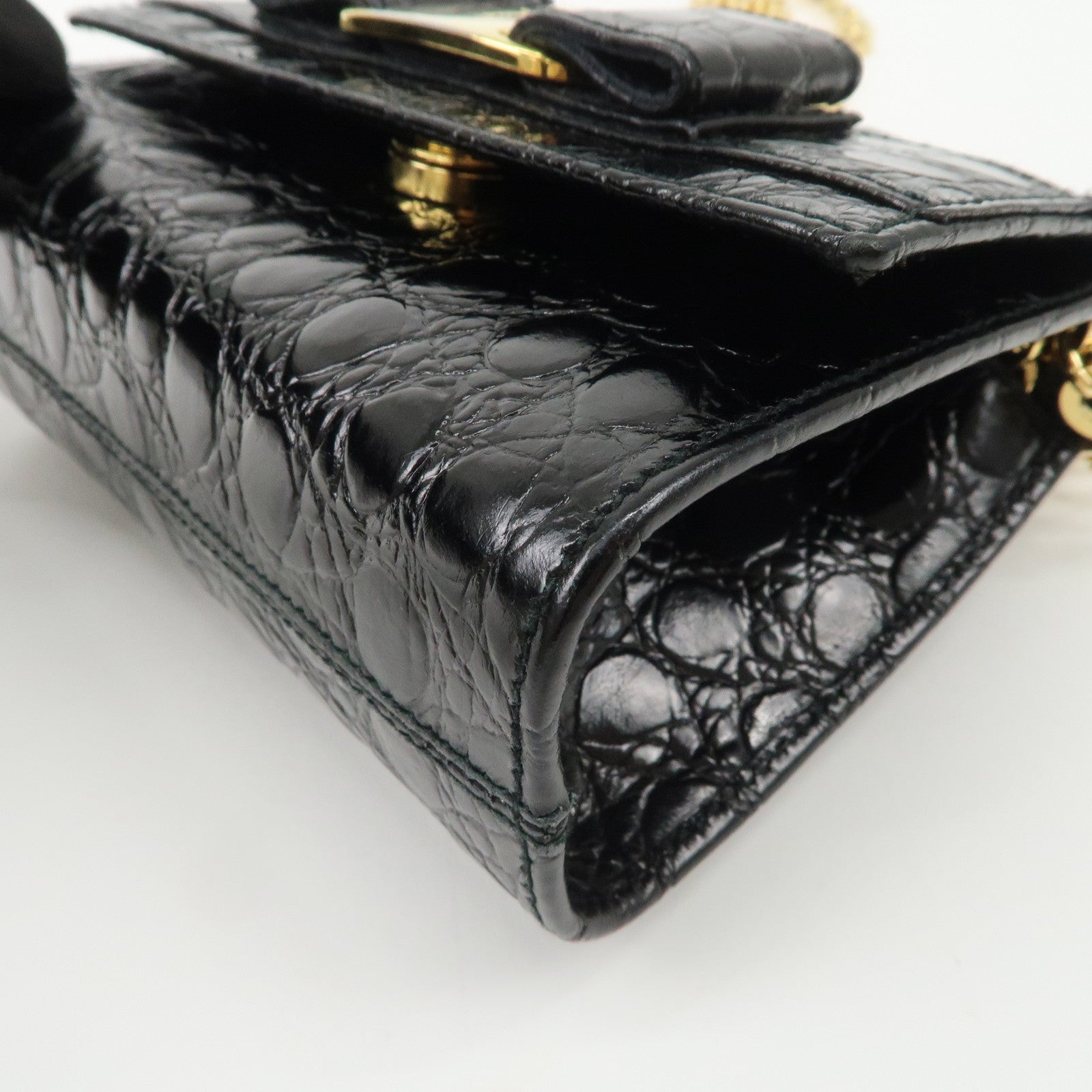 Ferragamo Vara Ribbon Leather Chain Shoulder Bag Black AQ213202