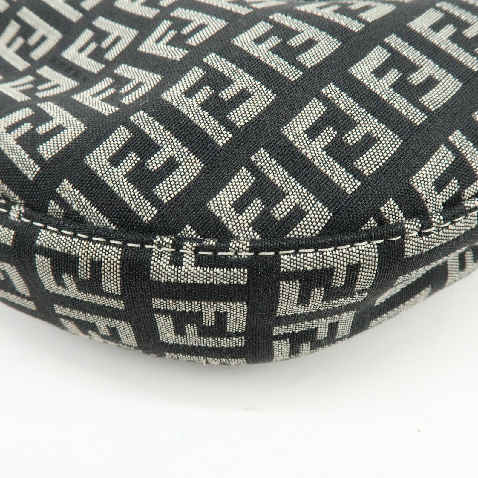 FENDI Zucchino Canvas Leather Shoulder Bag Black Pink 8BR020