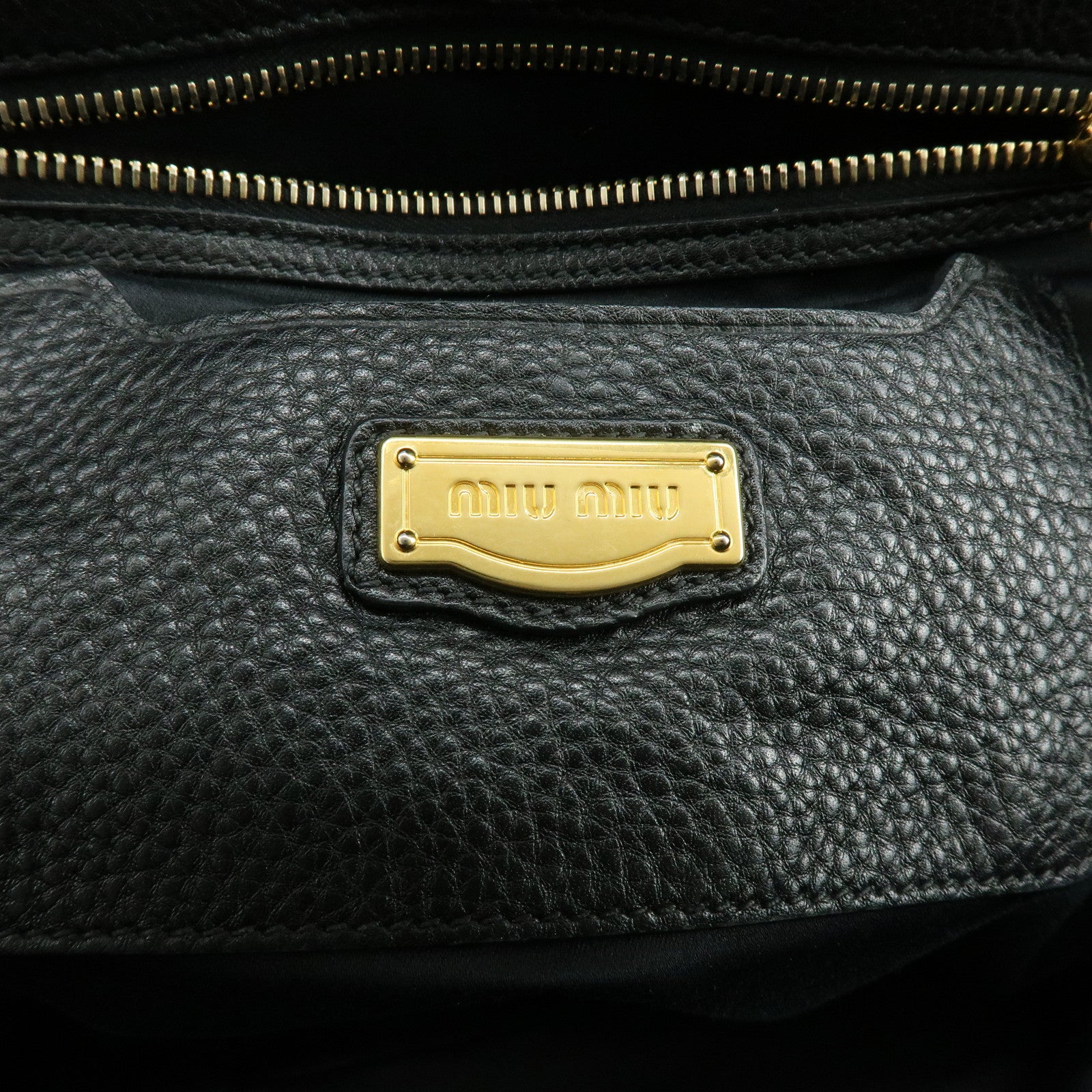 MIU MIU Logo Leather 2Way Bag Hand Bag Shoulder Bag Studs Black