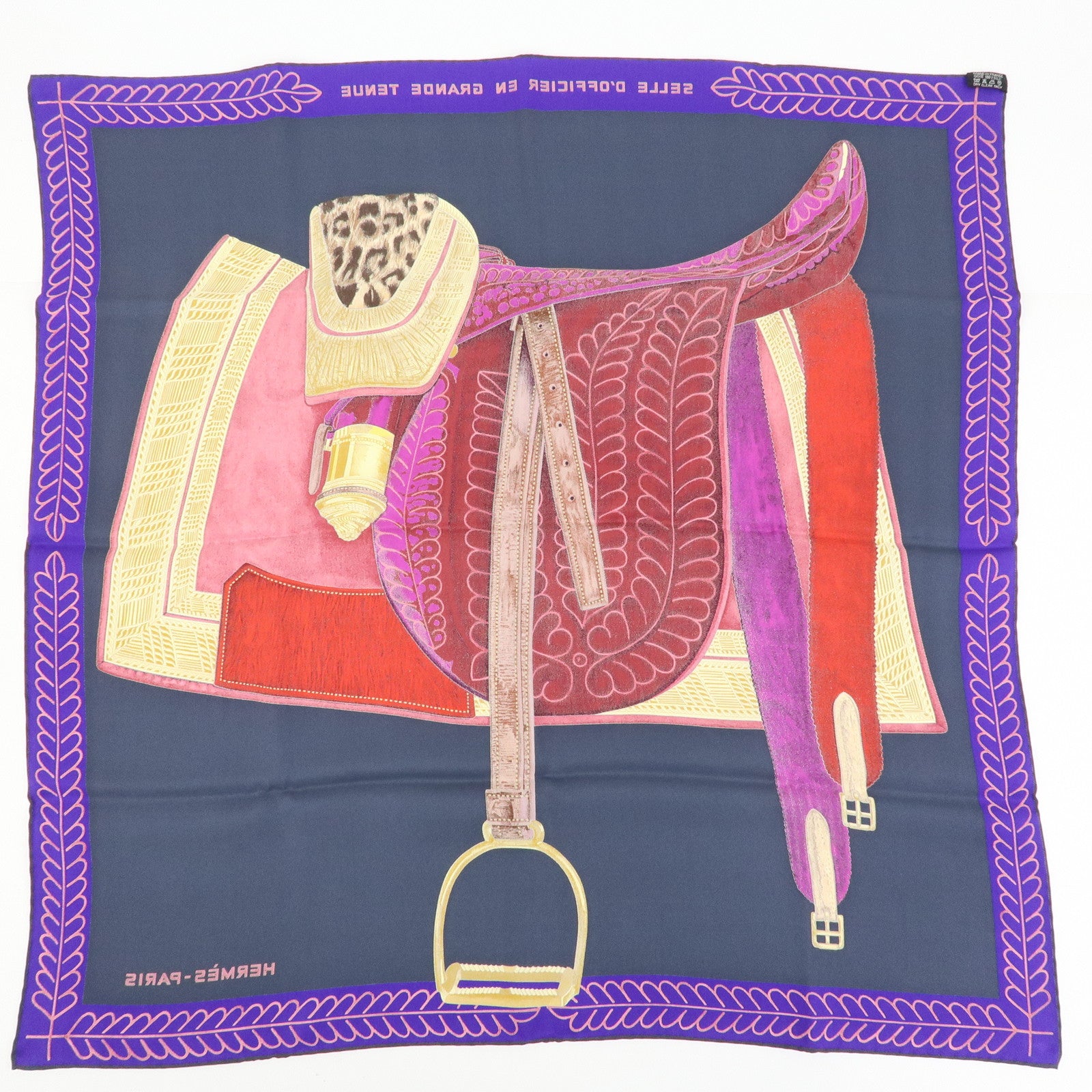 HERMES Carre 65 Set of 2 Silk 100% Scarf Black Purple Blue