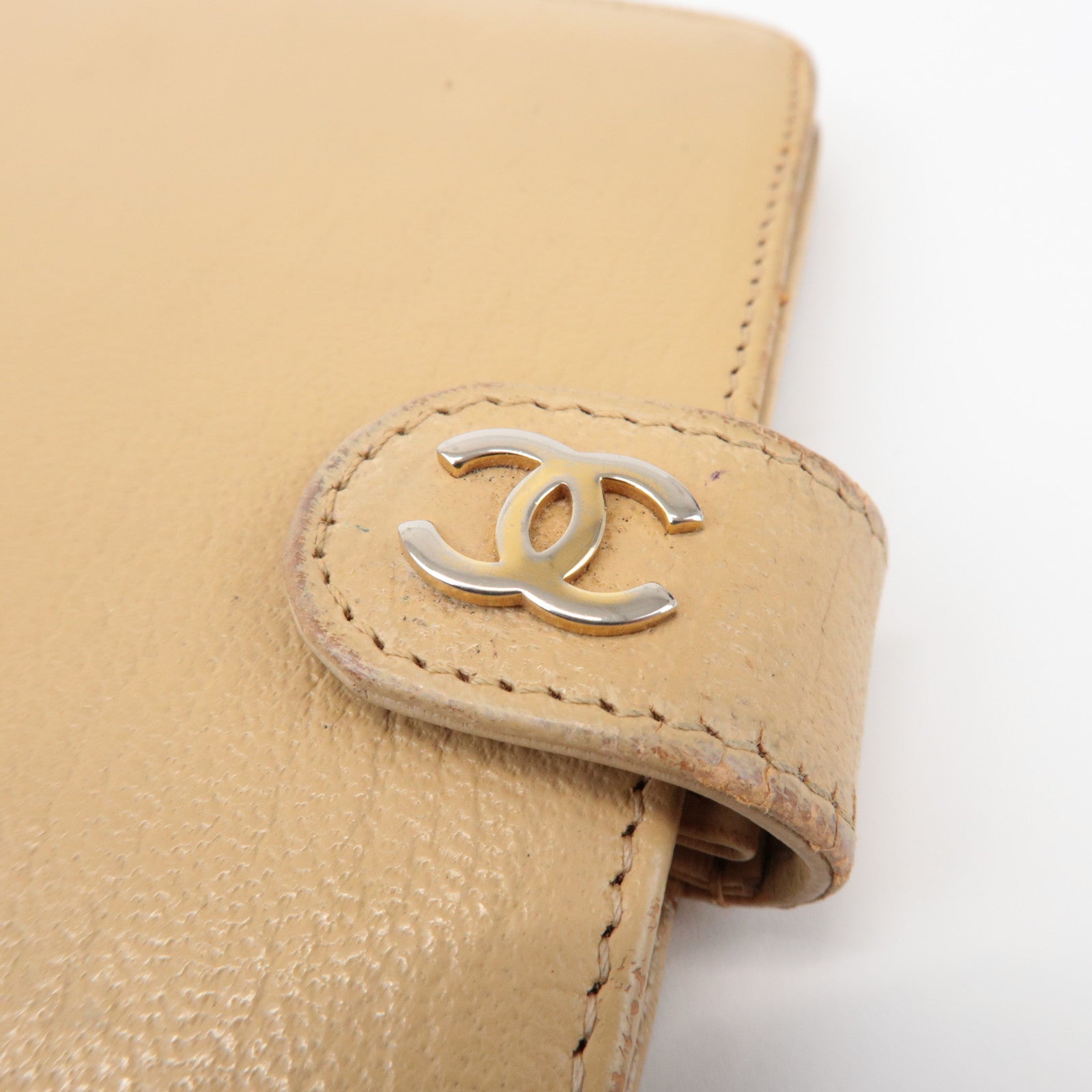 CHANEL COCO Mark Calf Leather Agenda Cover Planner Cover Beige