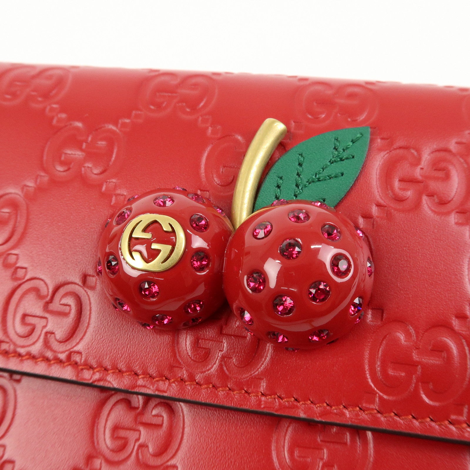 GUCCI Interlocking G Guccissima Chain Shoulder Bag Cherry 481291