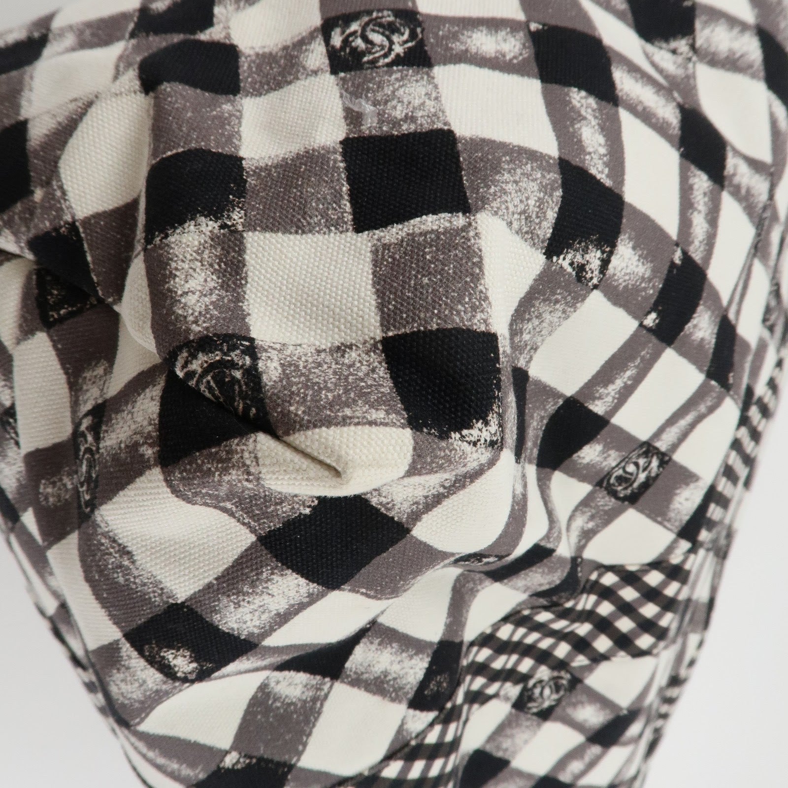 CHANEL Cruise Line COCO Mark Plaid Tote Bag Shoulder Black White Used