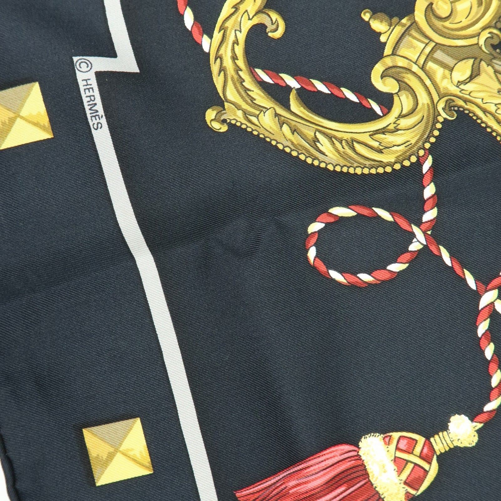 HERMES Carre 90 Silk 100% Scarf LES CLES THE KEYS RARE Black Gold
