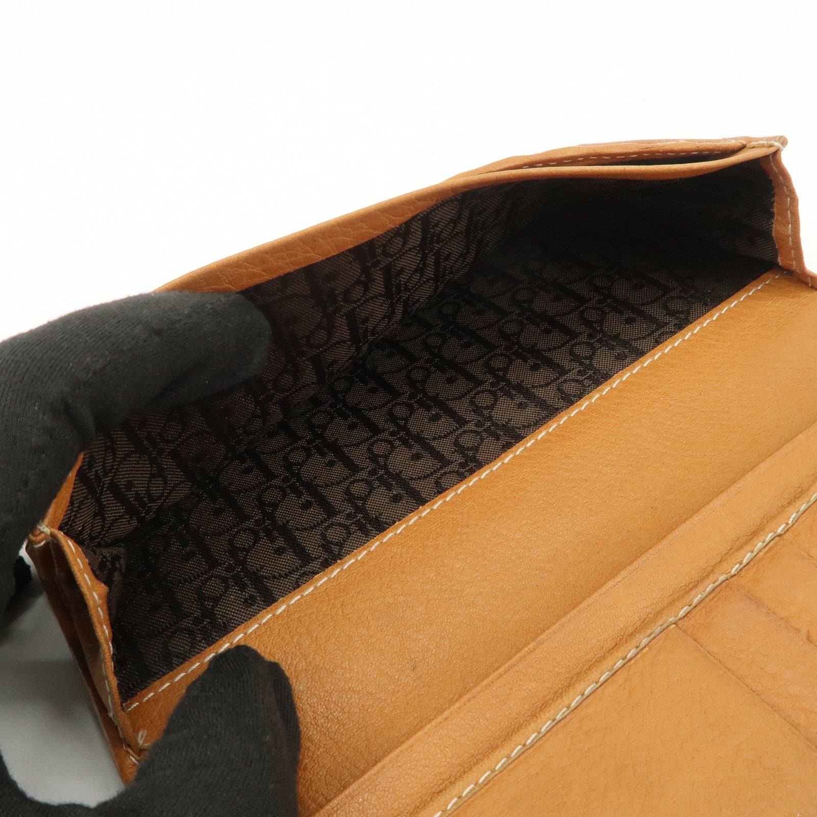 Christian Dior Leather Saddle Long Bi-fold Wallet Brown