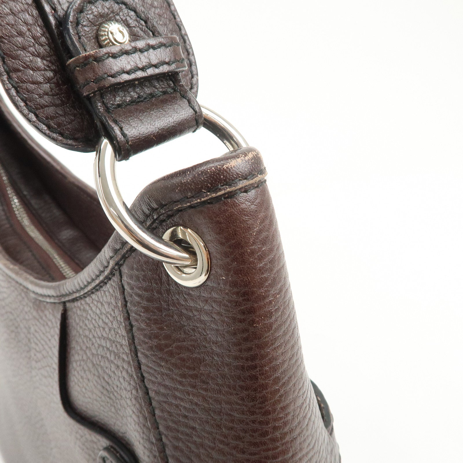 Ferragamo Gancini Leather Shoulder Bag Dark Brown Silver