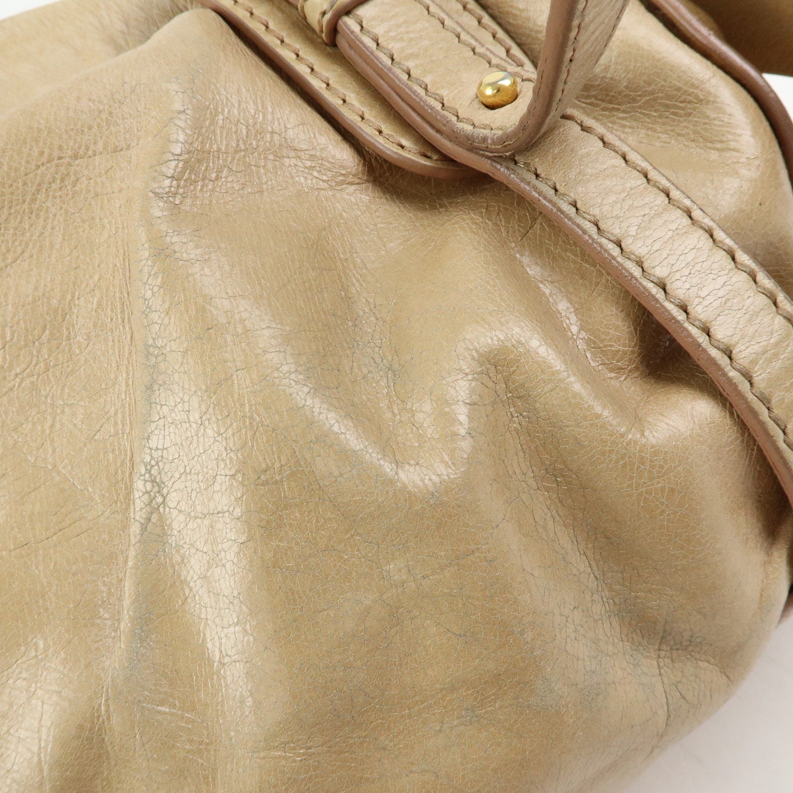 MIU MIU Logo Side Ribbon Leather Shoulder Bag Tote Bag Beige