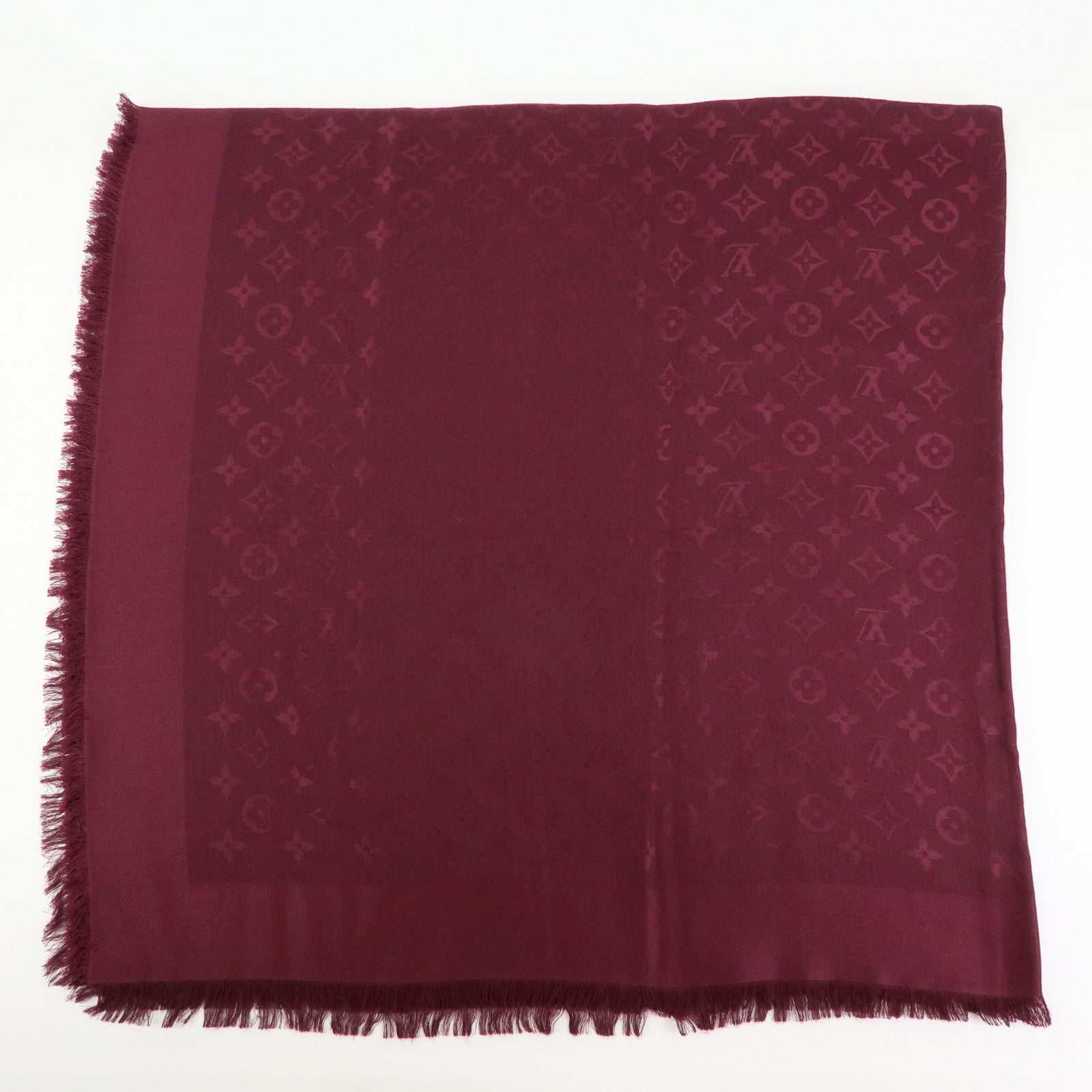 Louis Vuitton Monogram Shawl Silk Wool Large Scarf Burgundy M71359