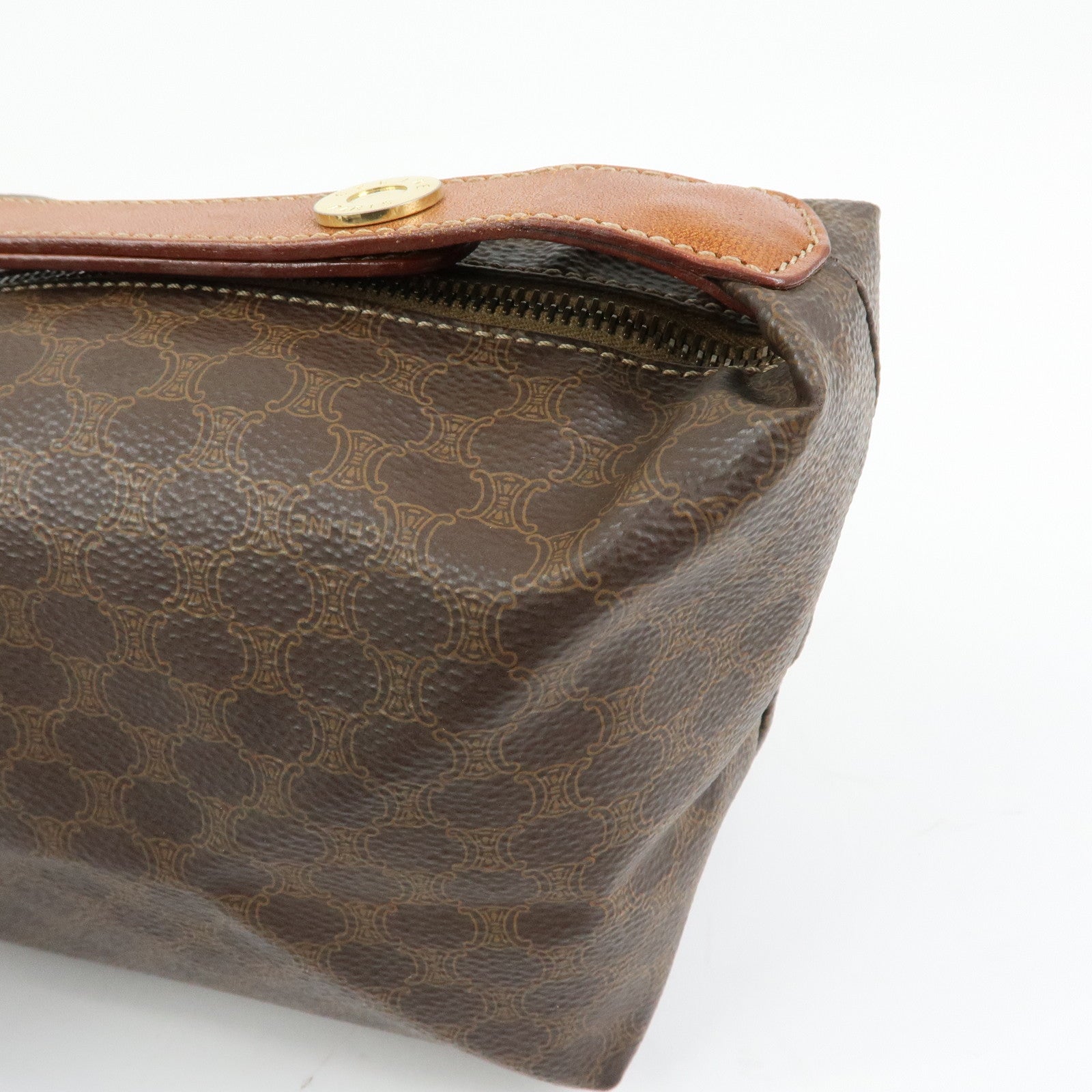 CELINE Macadam PVC Leather Hand Bag Pouch Brown
