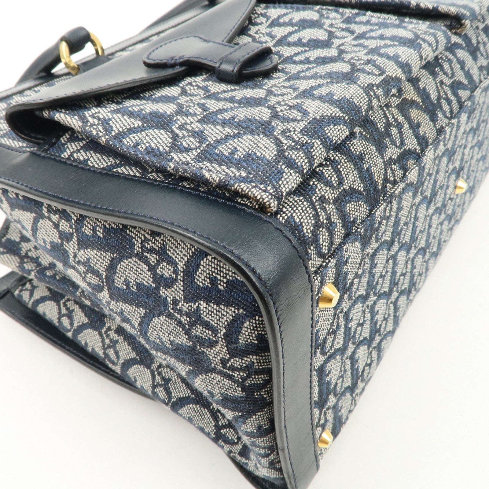 Christian Dior Trotter Canvas Leather Tote Bag Hand Bag Navy Used