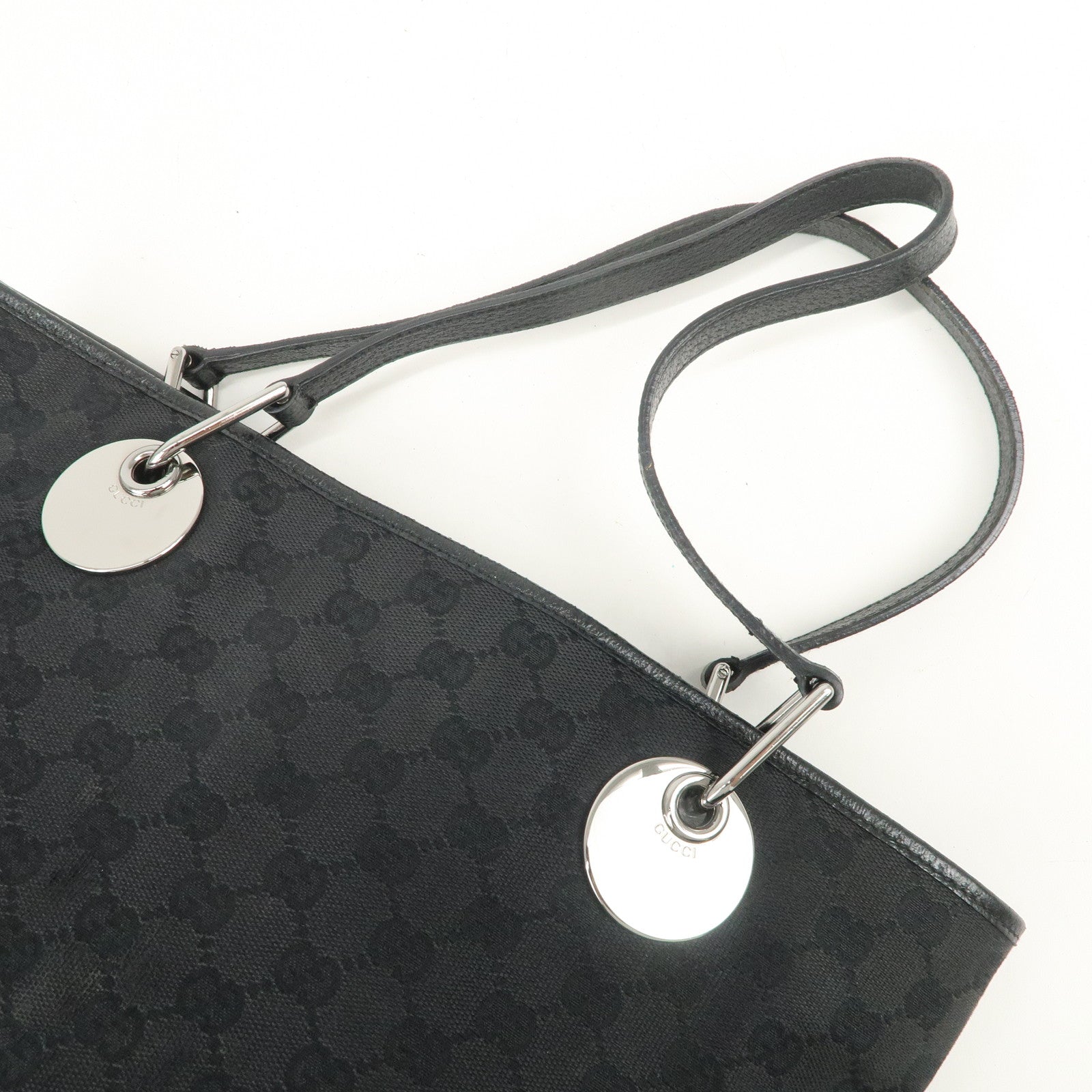 GUCCI Logo GG Canvas Leather Tote Bag Hand Bag Black 120836