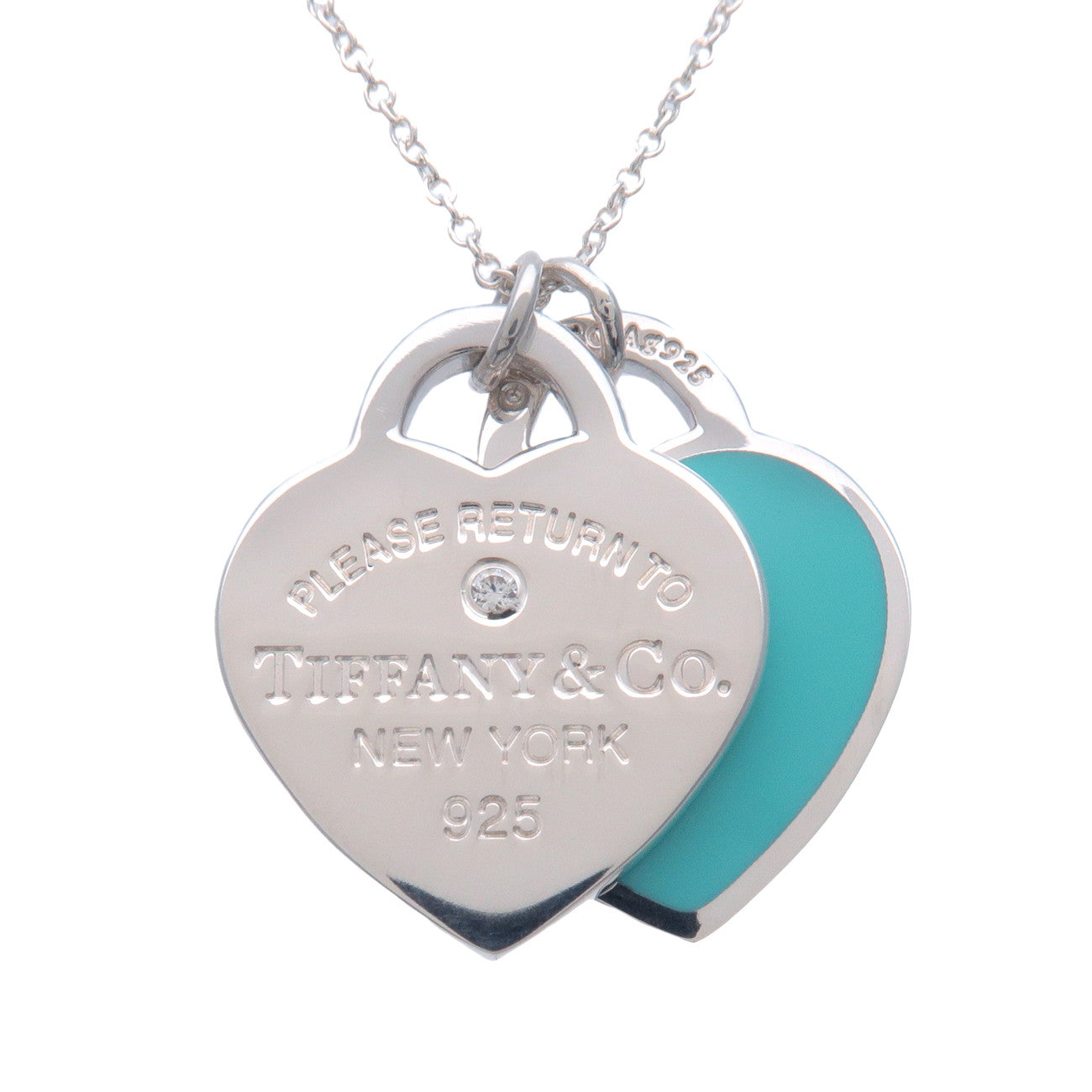 Tiffany & Co Return to Tiffany 1P Diamond Double Heart Tag Necklace