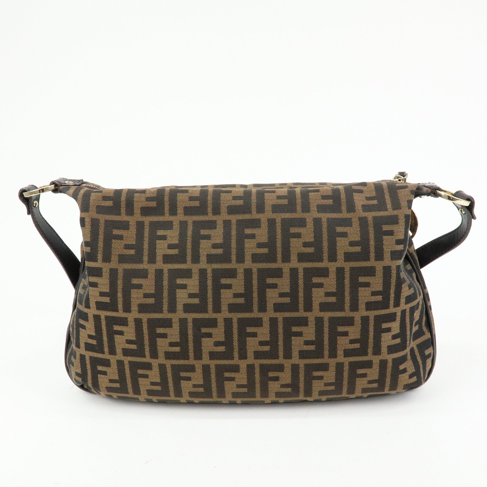 FENDI Zucca Canvas Leather Shoulder Bag Black Brown 8BT191‑JWU