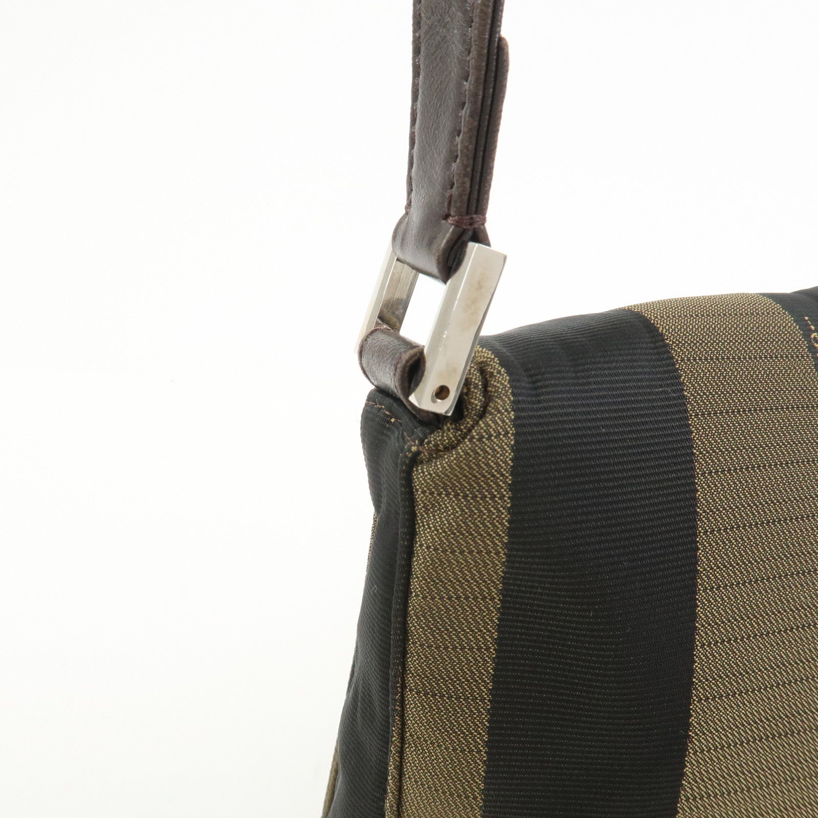 FENDI Pequin Canvas Leather Shoulder Bag Brown Black 26654