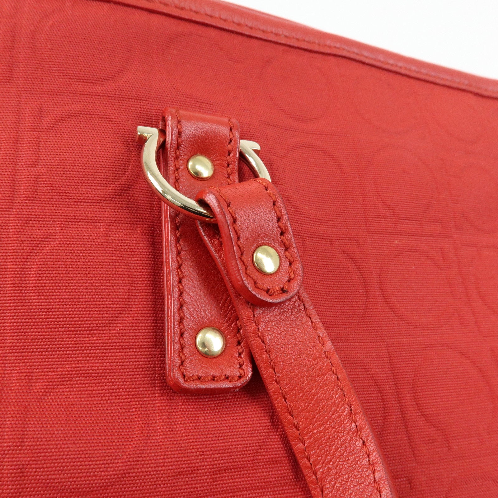 Ferragamo Gancini Canvas Leather Tote Shoulder Bag OSAKA 2004 Red