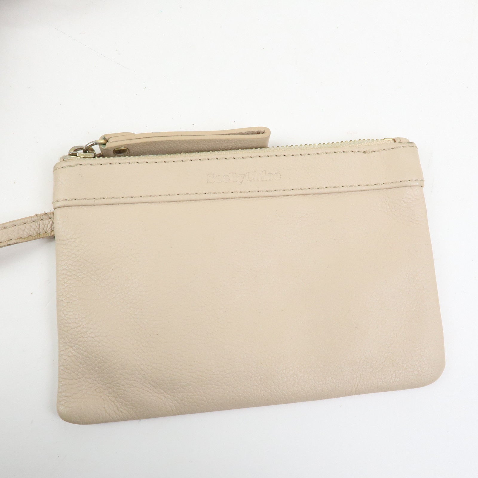 Chloe See by Chole Leather Tote Bag Hand Bag Pouch Beige
