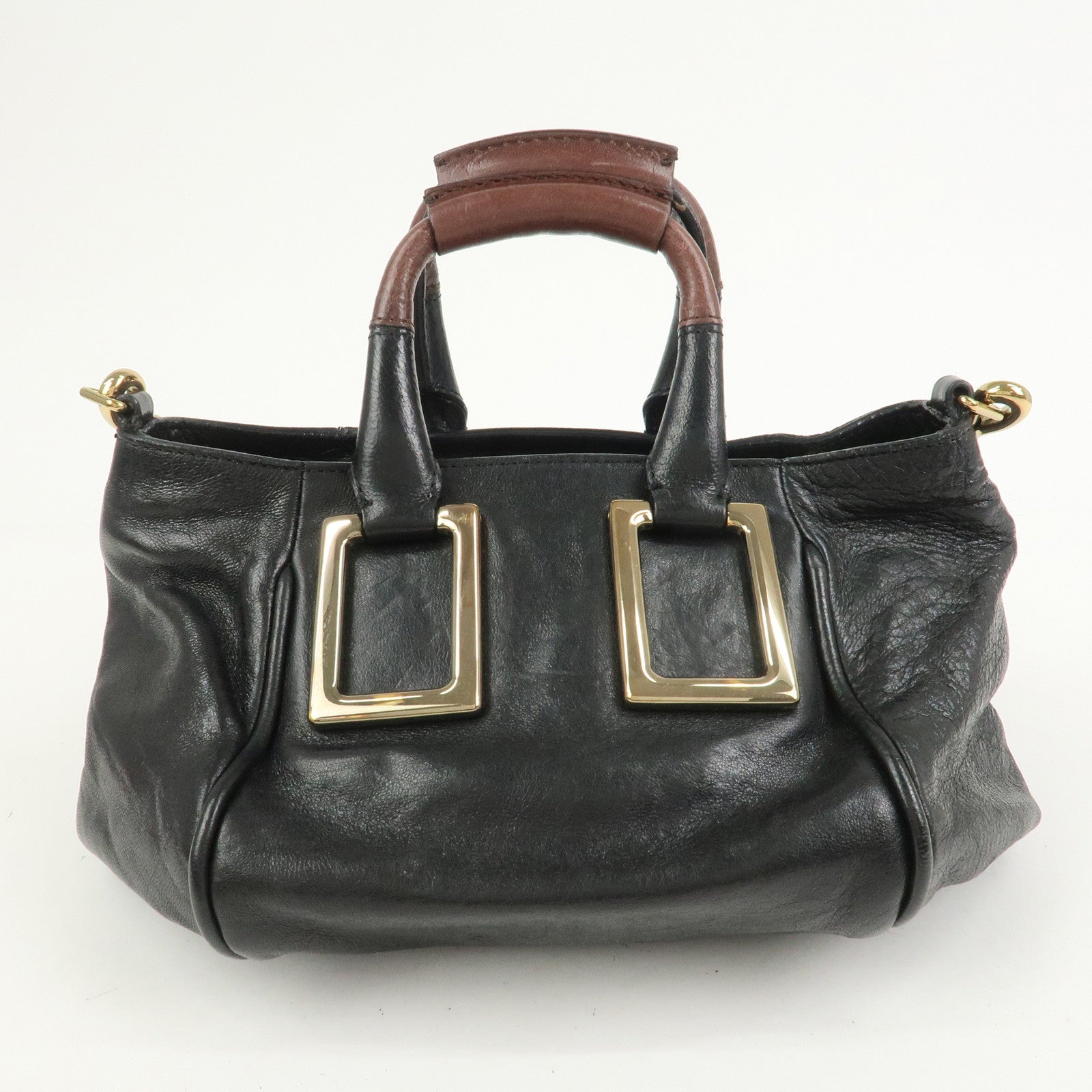 Chloe Ethel Leather Hand Bag Black Brown Gold HDW