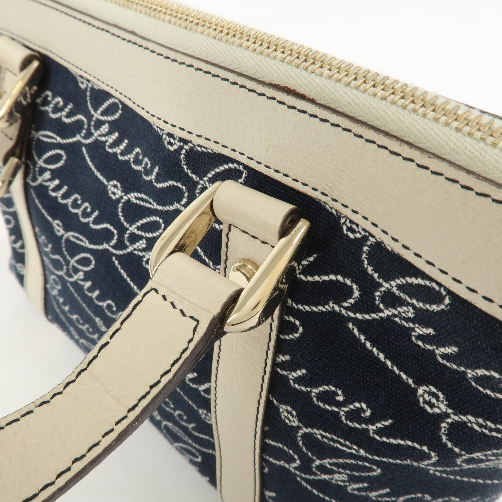 GUCCI Abbey Canvas Leather Tote Bag Shoulder Bag Dark Navy 141471