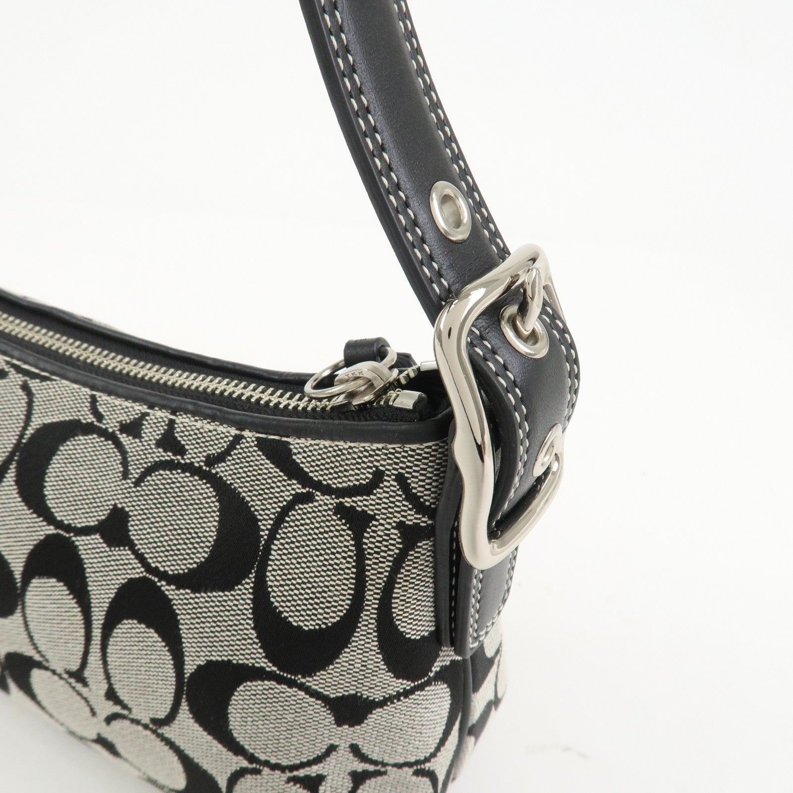 COACH Signature Logo Canvas Leather Shoulder Bag Hand Bag Black